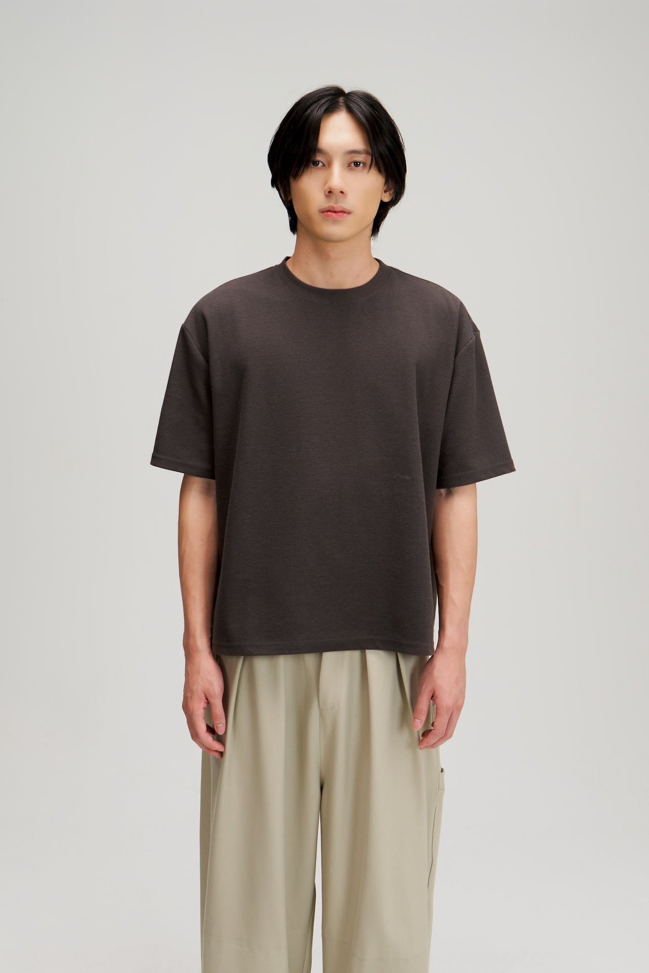 Gender Neutral Boxy Crop Waffle Tee (Dark Grey) - BEV C multi label store