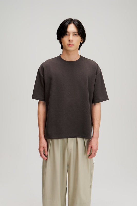 Gender Neutral Boxy Crop Waffle Tee (Dark Grey) - BEV C multi label store