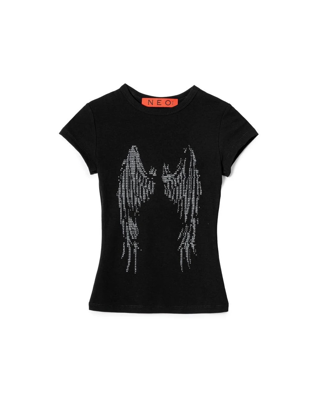 N E O Typographic Wing-Print Top - Black - BEV C multi label store