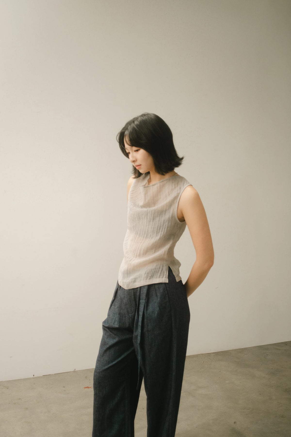 WES x GUNG x SO | Gentle Drape Neck Tank Top (Cool Grey)
