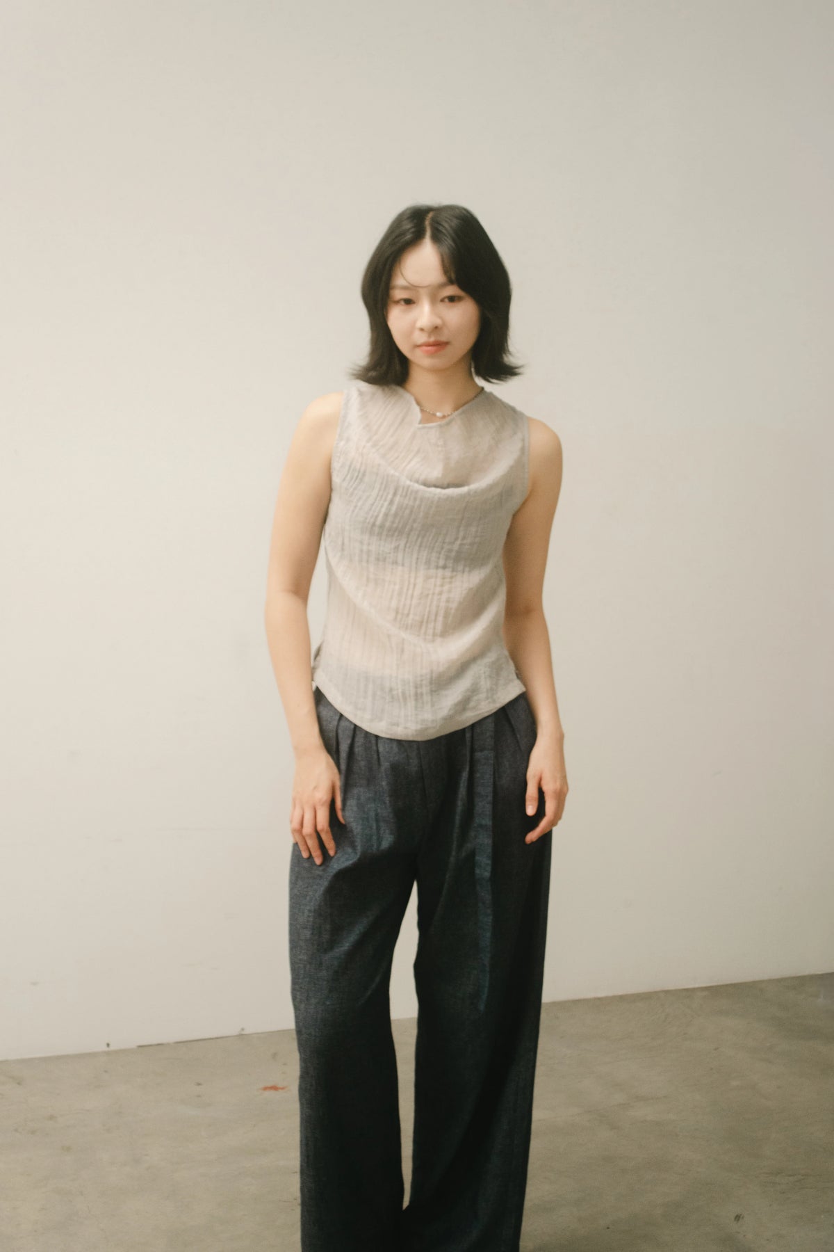 WES x GUNG x SO | Gentle Drape Neck Tank Top (Cool Grey)