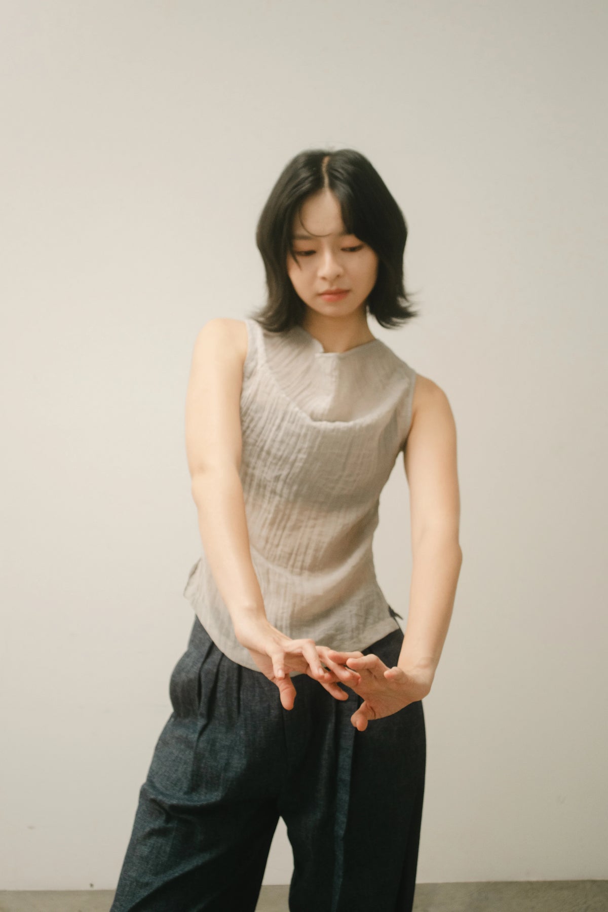 WES x GUNG x SO | Gentle Drape Neck Tank Top (Cool Grey)