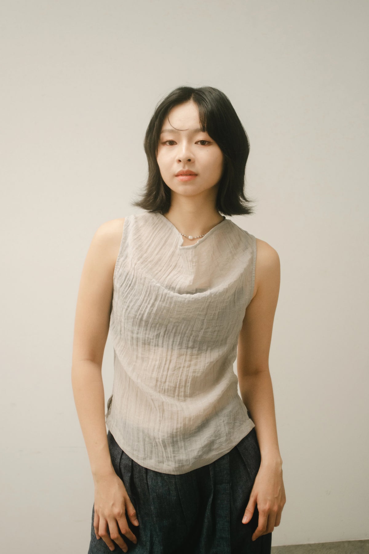 WES x GUNG x SO | Gentle Drape Neck Tank Top (Cool Grey)