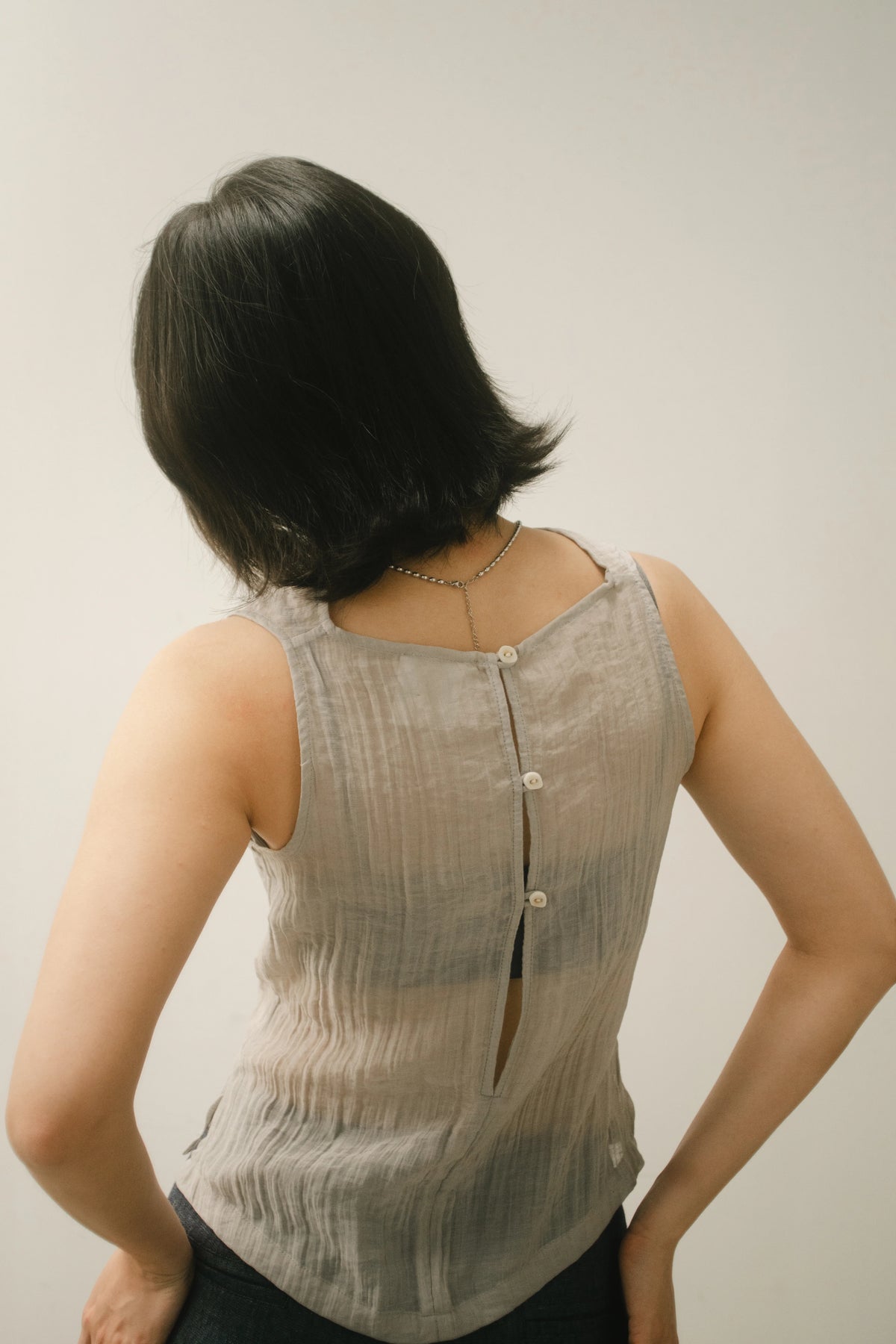 WES x GUNG x SO | Gentle Drape Neck Tank Top (Cool Grey)