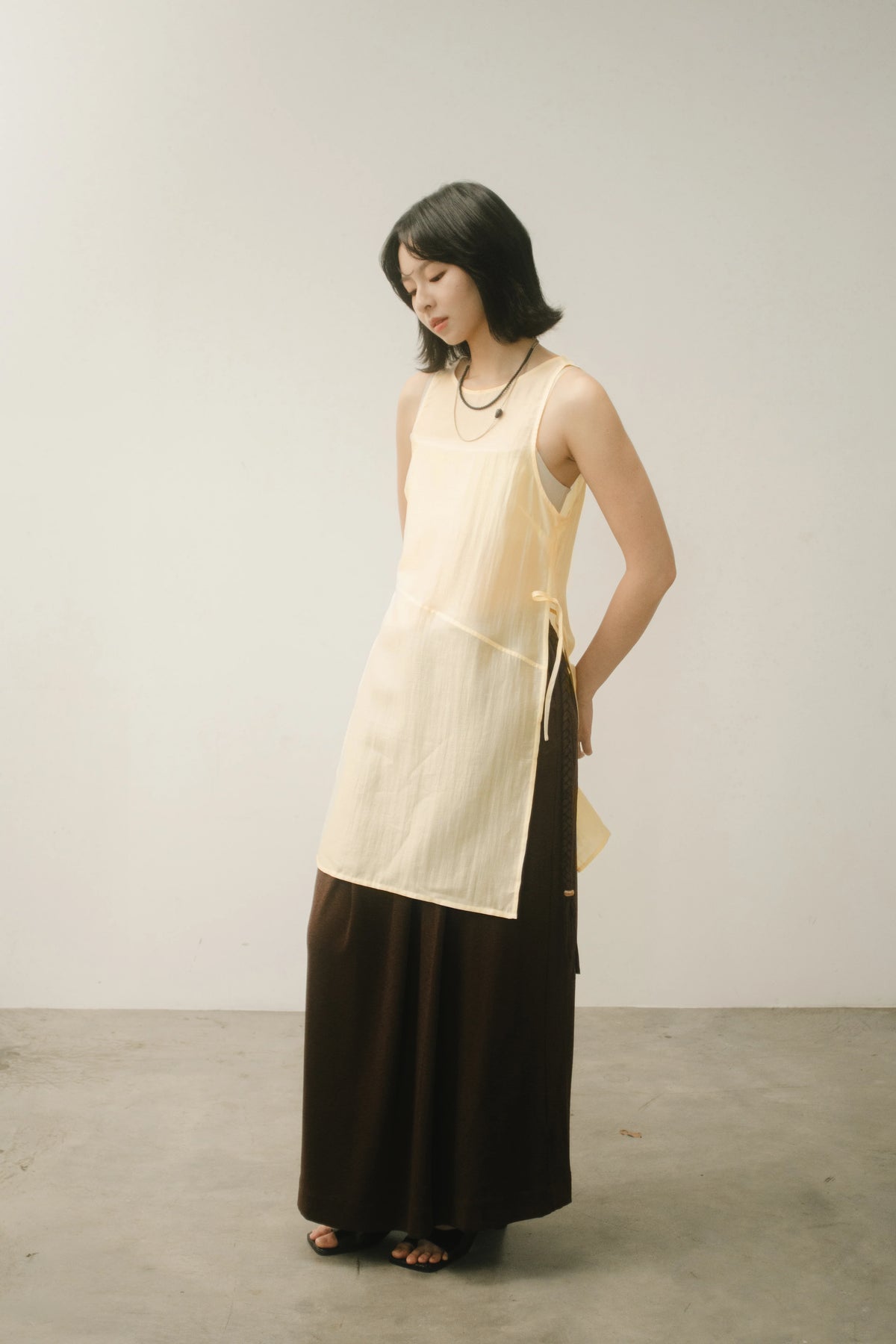 WES x GUNG x SO | Bold Side Slit Long Tank Top (Butter)