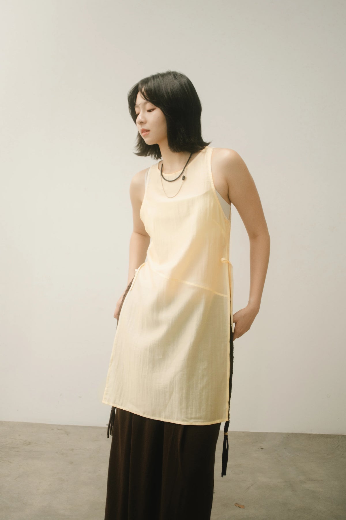WES x GUNG x SO | Bold Side Slit Long Tank Top (Butter)