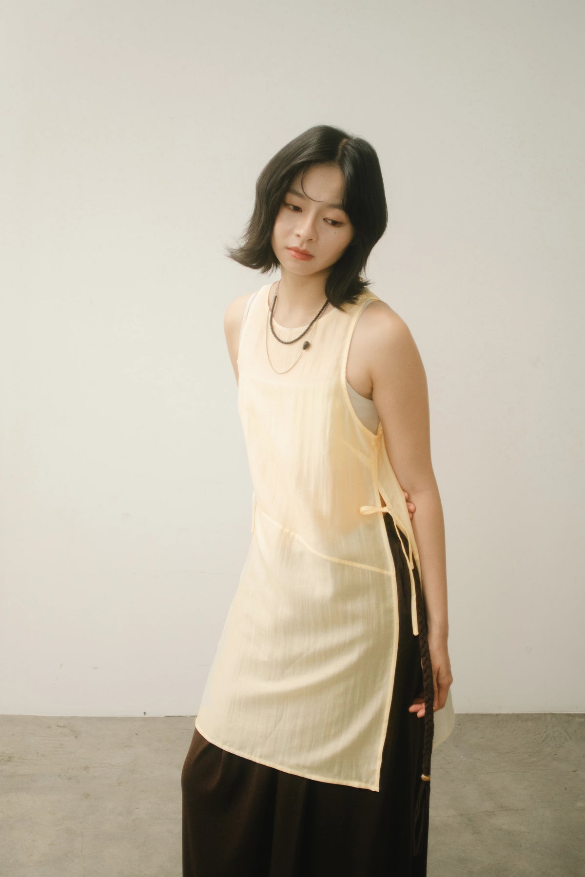WES x GUNG x SO | Bold Side Slit Long Tank Top (Butter)