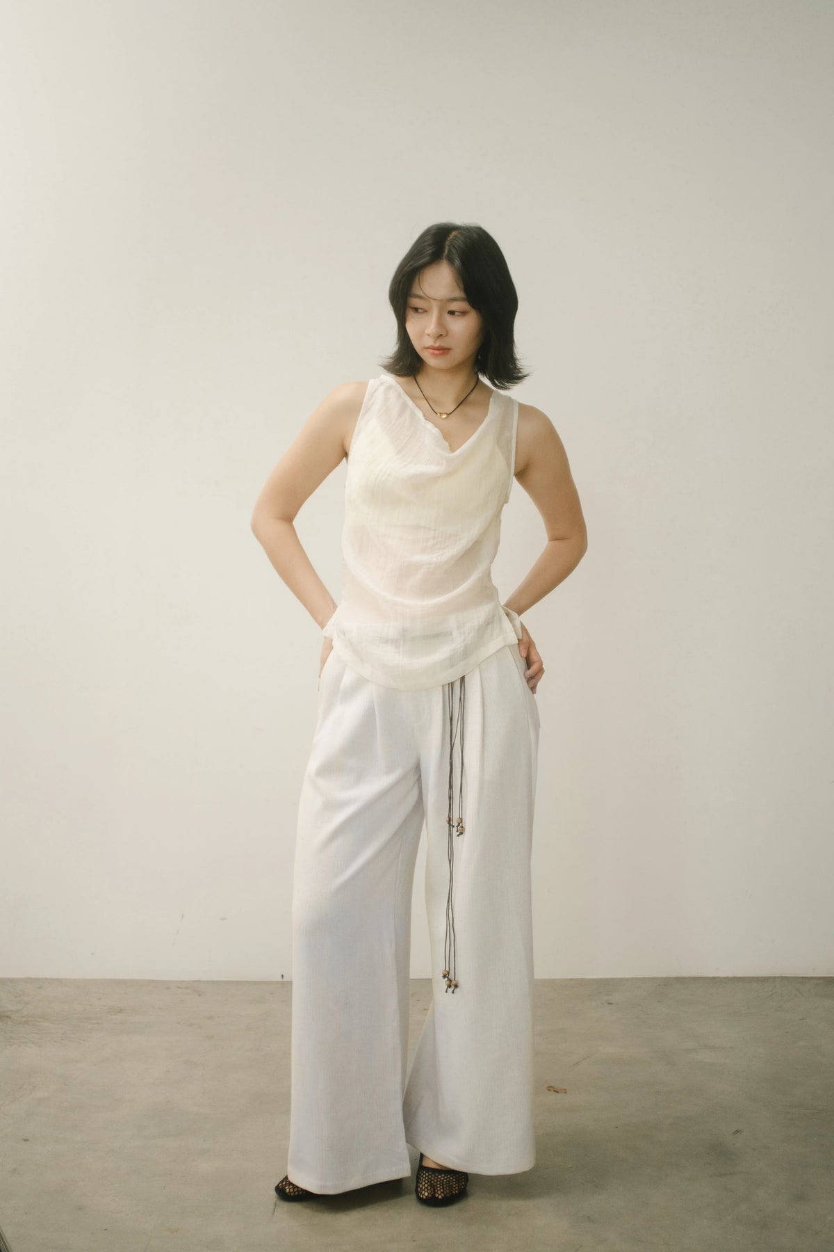 WES x GUNG x SO | Gentle Drape Neck Tank Top (Light Yellow)
