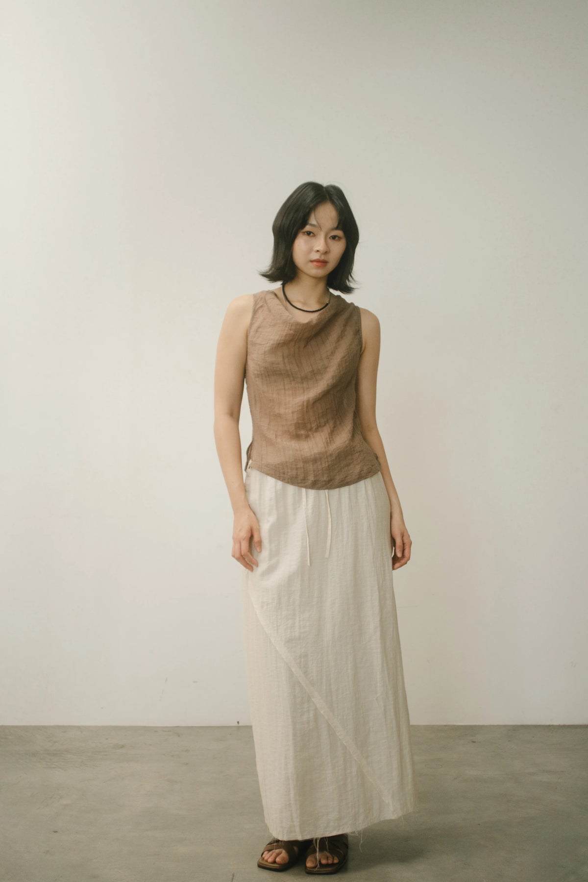 WES x GUNG x SO | Gentle Drape Neck Tank Top (Brown)