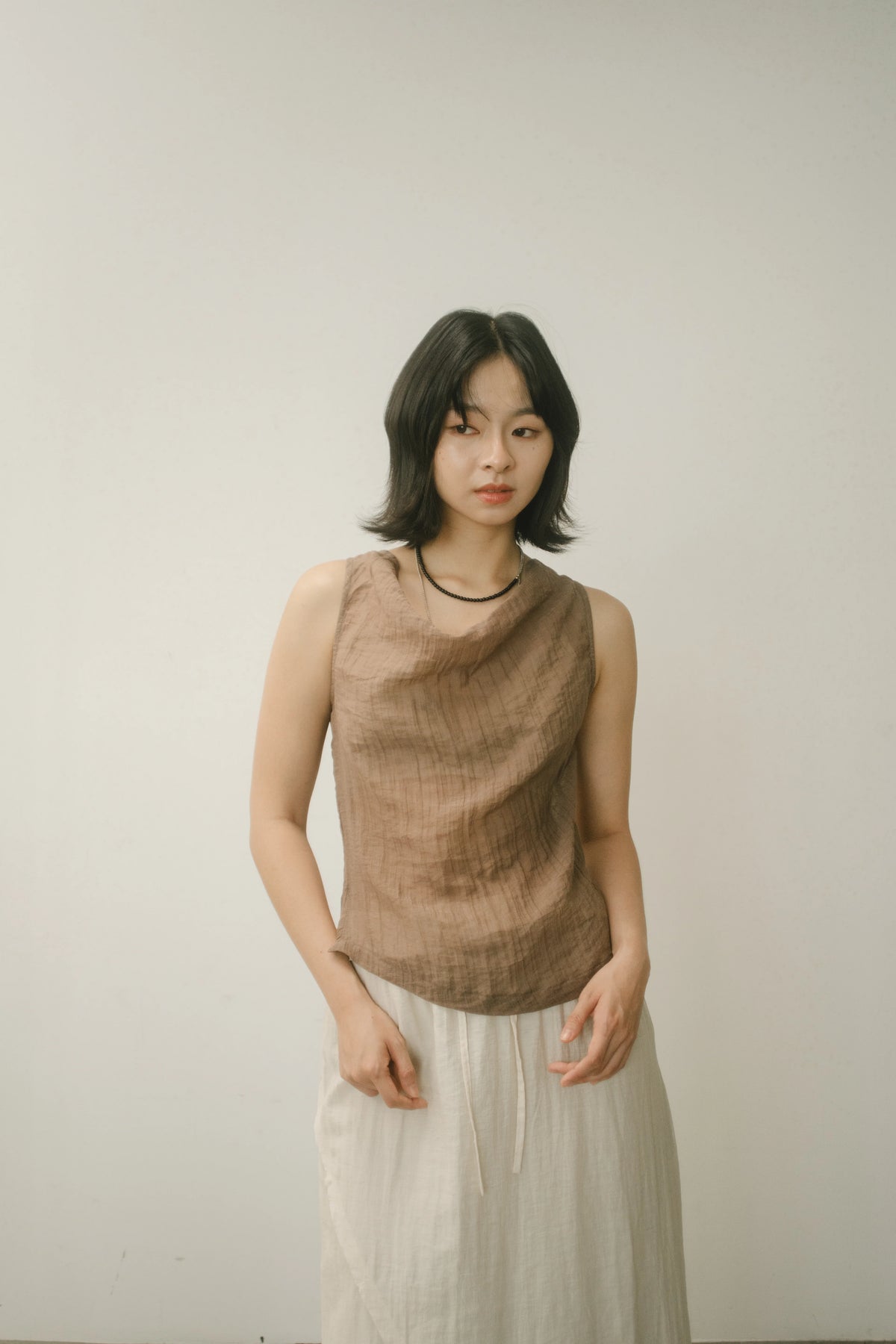 WES x GUNG x SO | Gentle Drape Neck Tank Top (Brown)