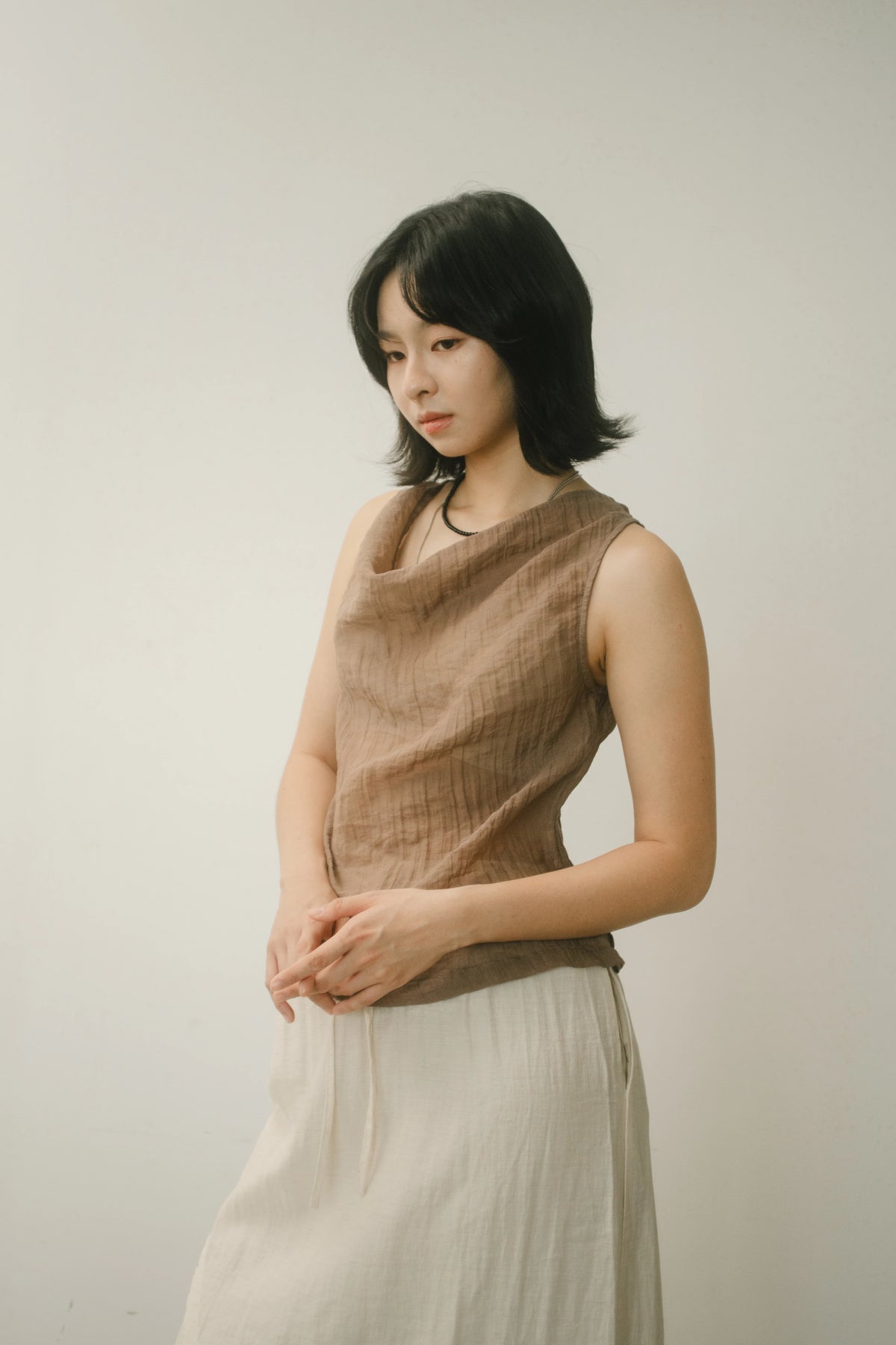 WES x GUNG x SO | Gentle Drape Neck Tank Top (Brown)