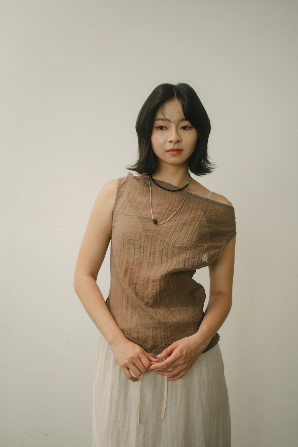WES x GUNG x SO | Gentle Drape Neck Tank Top (Brown)