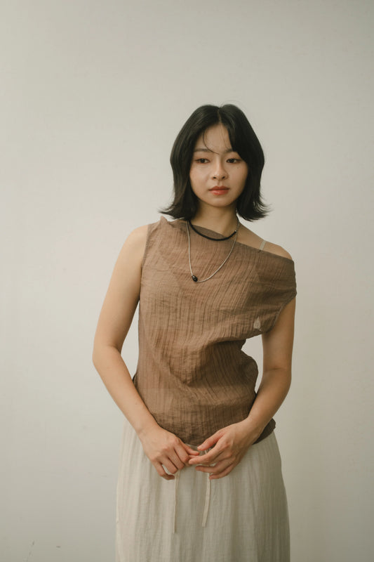 WES x GUNG x SO | Gentle Drape Neck Tank Top (Brown)
