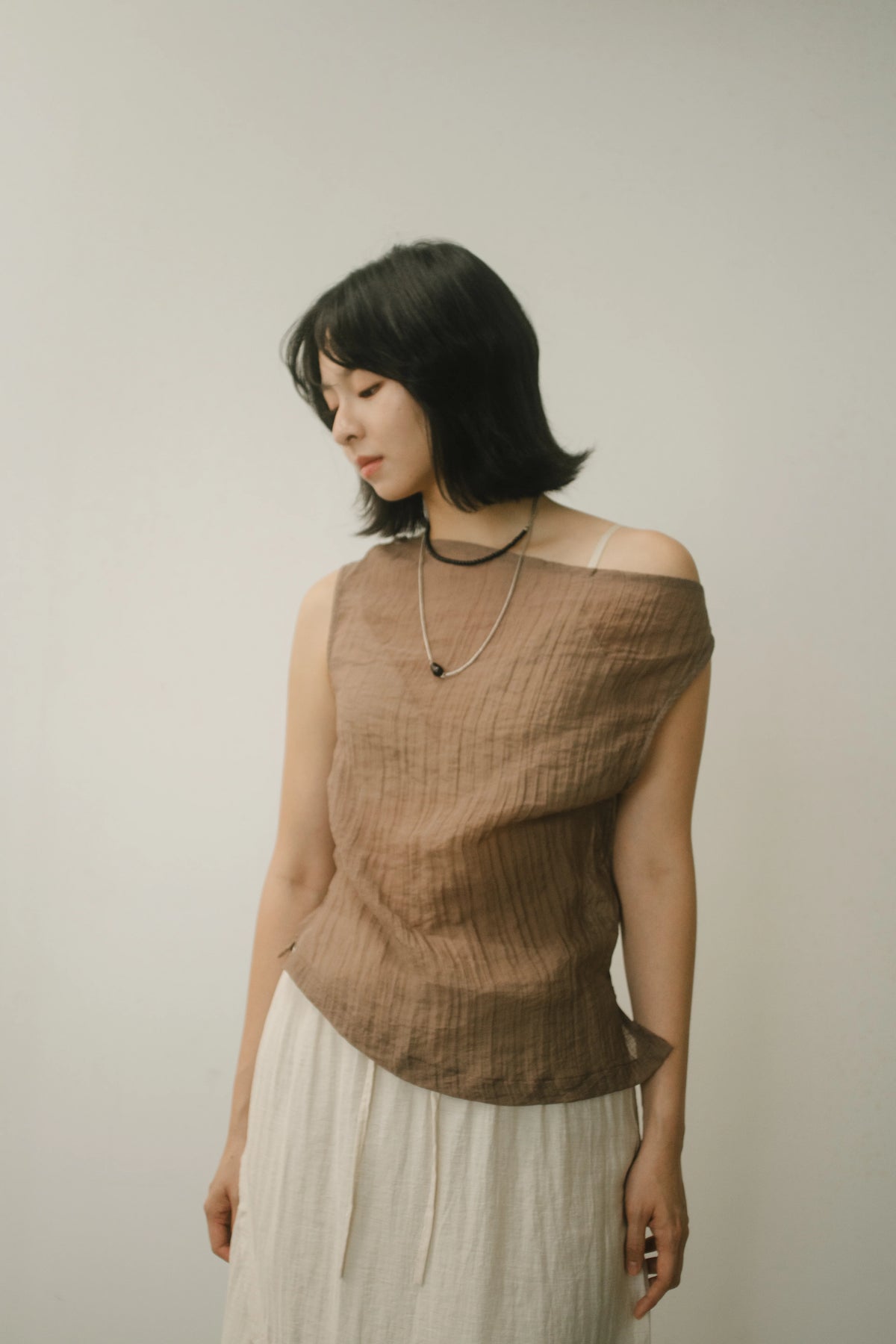 WES x GUNG x SO | Gentle Drape Neck Tank Top (Brown)