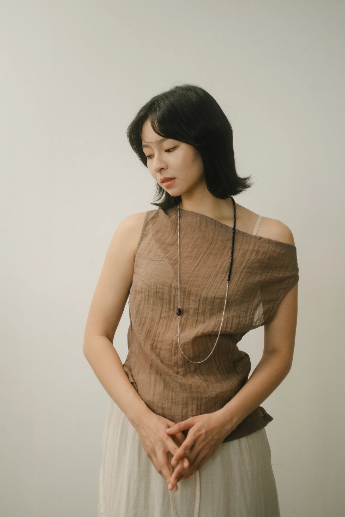 WES x GUNG x SO | Gentle Drape Neck Tank Top (Brown)