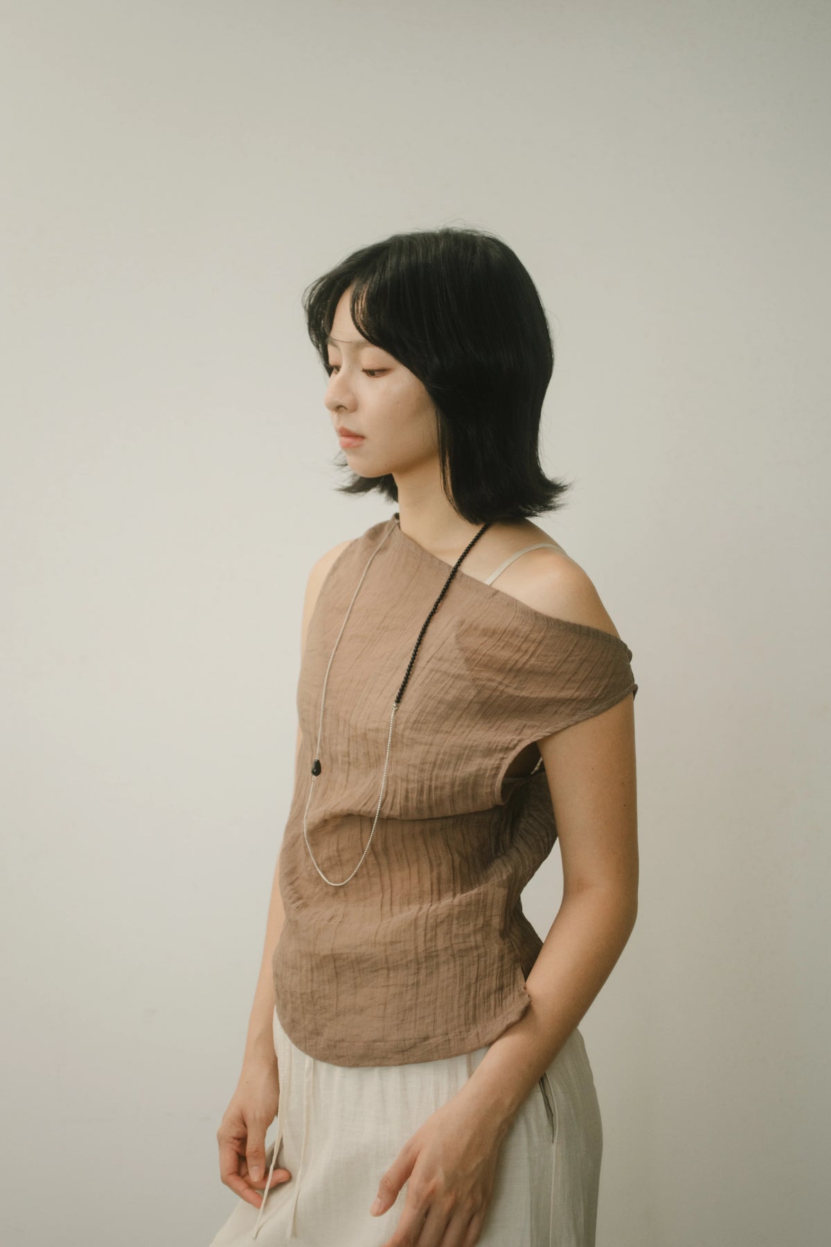 WES x GUNG x SO | Gentle Drape Neck Tank Top (Brown)