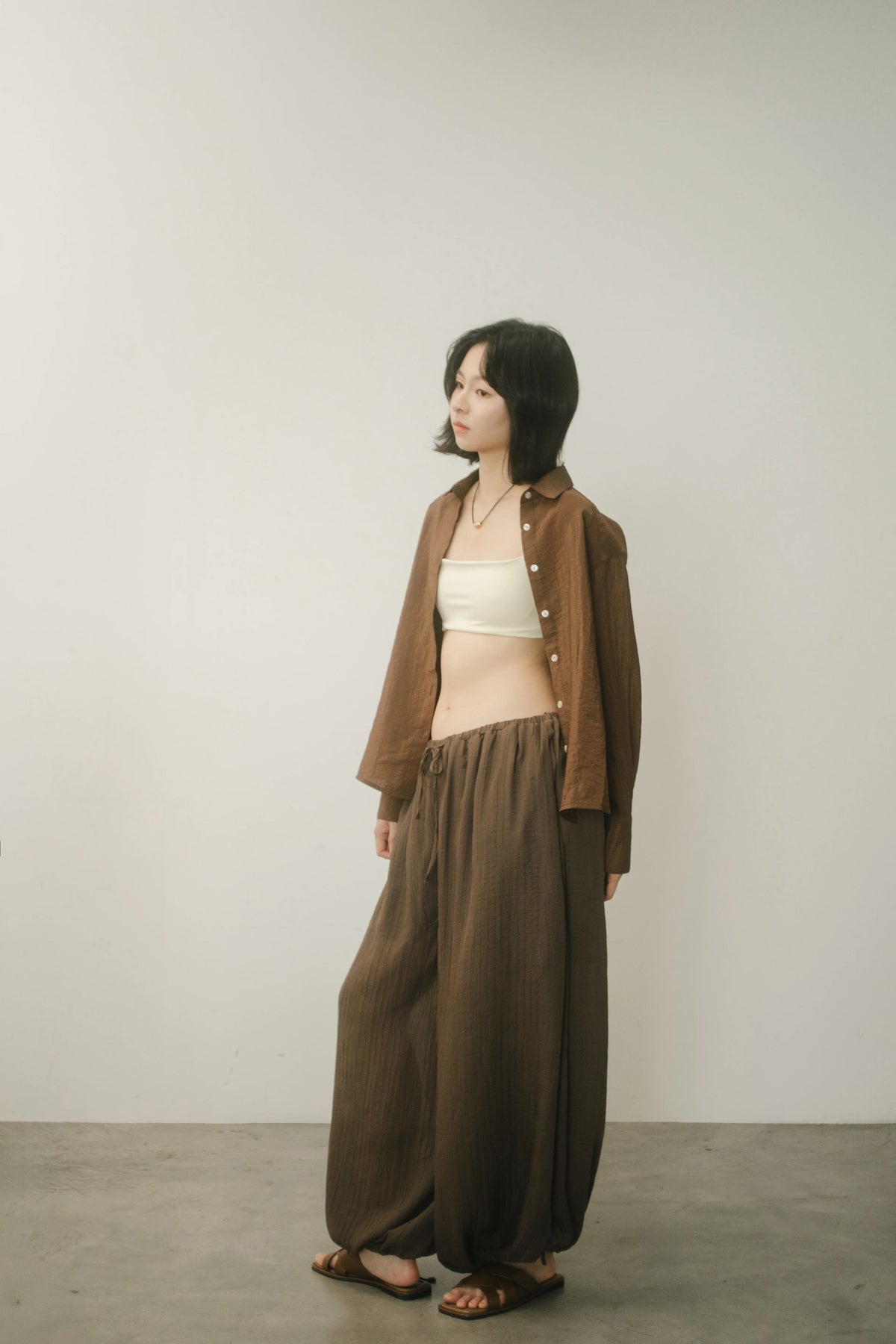 WES x GUNG x SO | Easy Shimmer U-Hem Blouse (Brown)