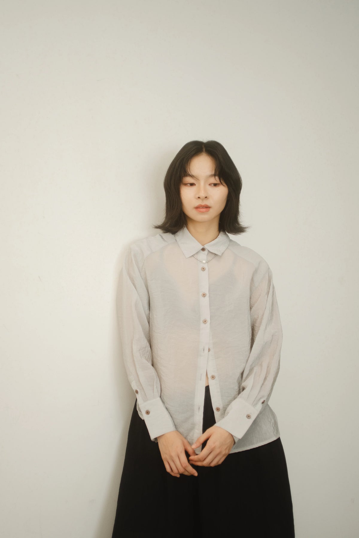 WES x GUNG x SO | Easy Shimmer U-Hem Blouse (Cool Grey)