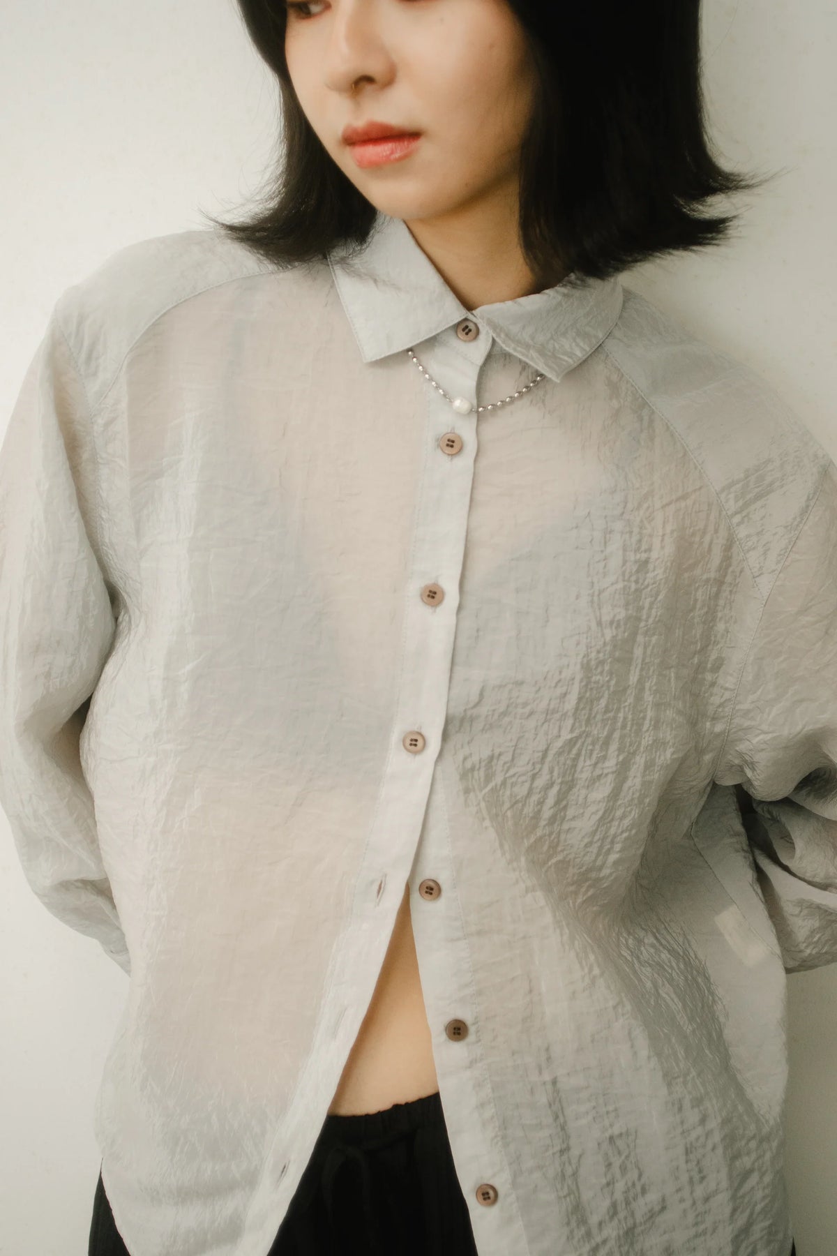 WES x GUNG x SO | Easy Shimmer U-Hem Blouse (Cool Grey)