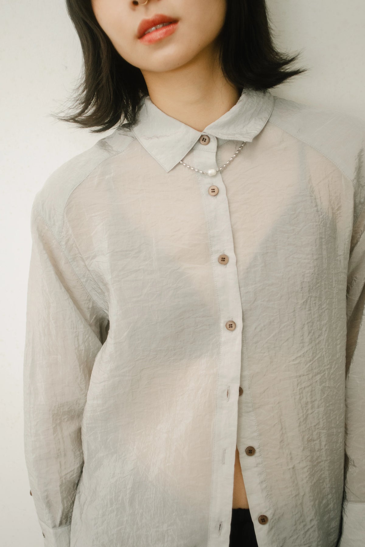 WES x GUNG x SO | Easy Shimmer U-Hem Blouse (Cool Grey)
