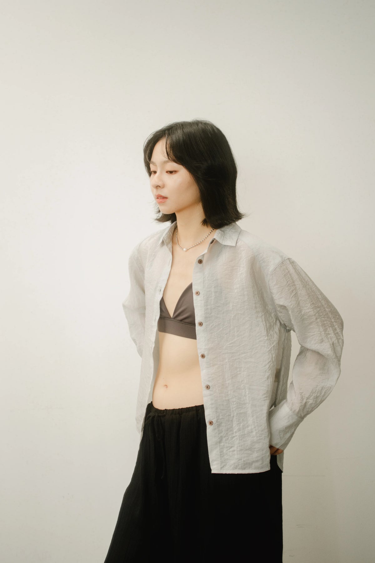 WES x GUNG x SO | Easy Shimmer U-Hem Blouse (Cool Grey)
