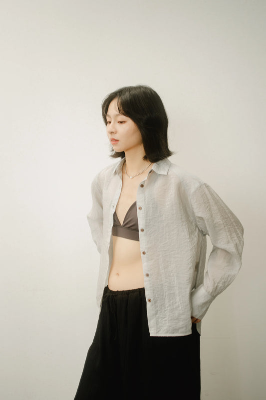 WES x GUNG x SO | Easy Shimmer U-Hem Blouse (Cool Grey)