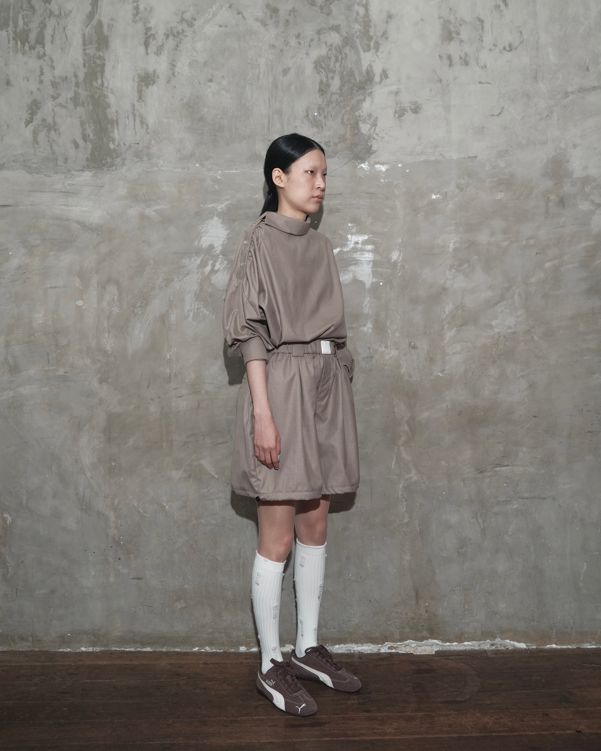 Slanted Collar Shirt in Brown - BEV C multi label store