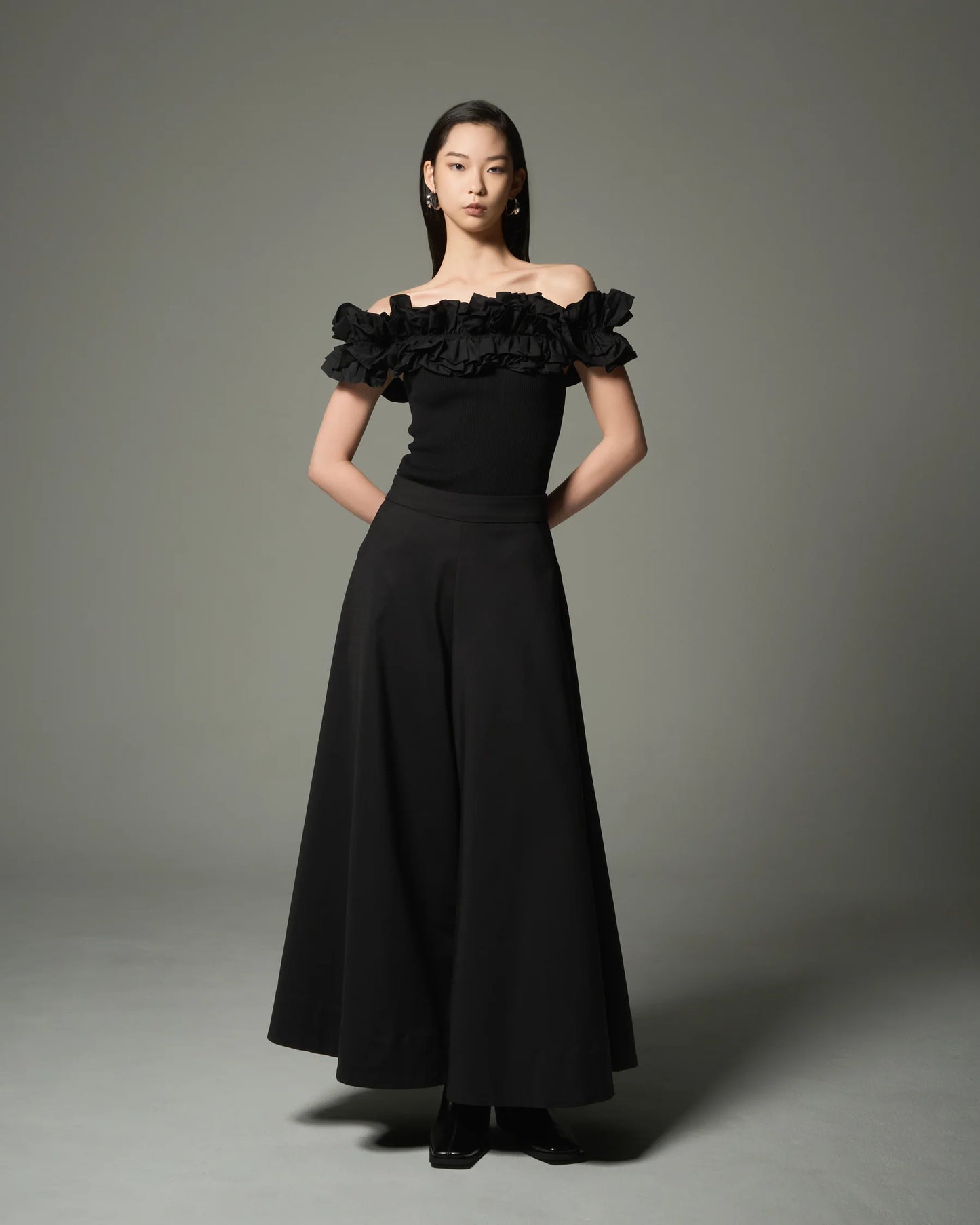 Wide Flare Trousers (Black)
