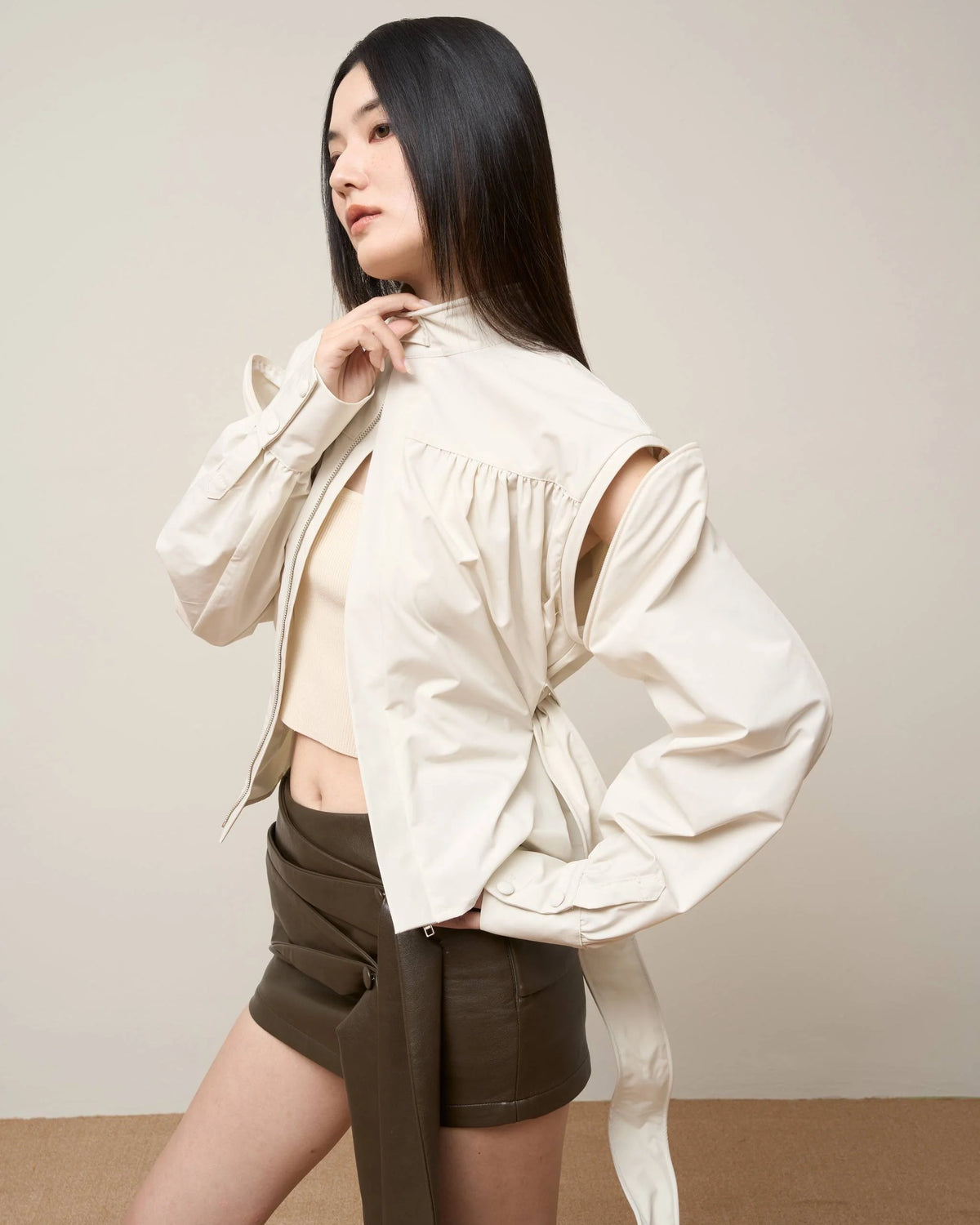 Vol.3 Ch.2 Asymmetrical Drape-Tie Mini Skirt - Brown - BEV C multi label store