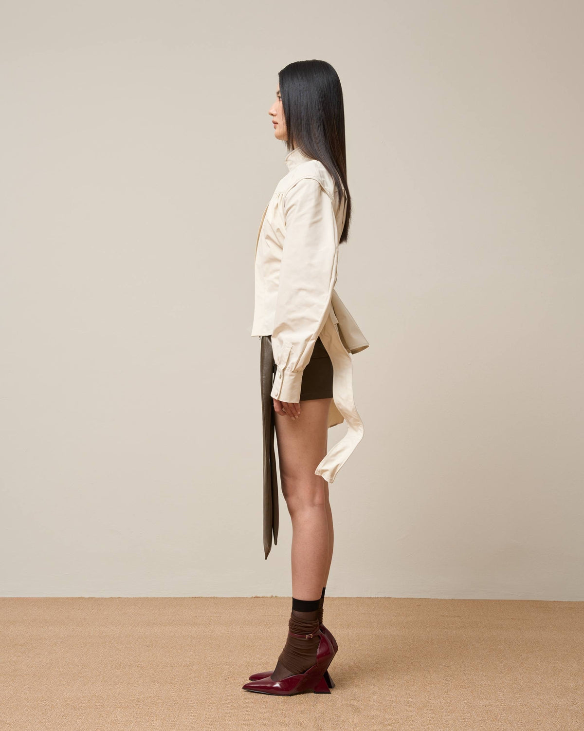 Vol.3 Ch.2 Asymmetrical Drape-Tie Mini Skirt - Brown - BEV C multi label store