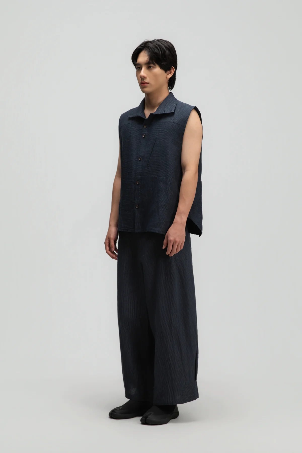Gender Neutral Pleated Hem Ankle Pants (Navy Blue Stripe) - BEV C multi label store