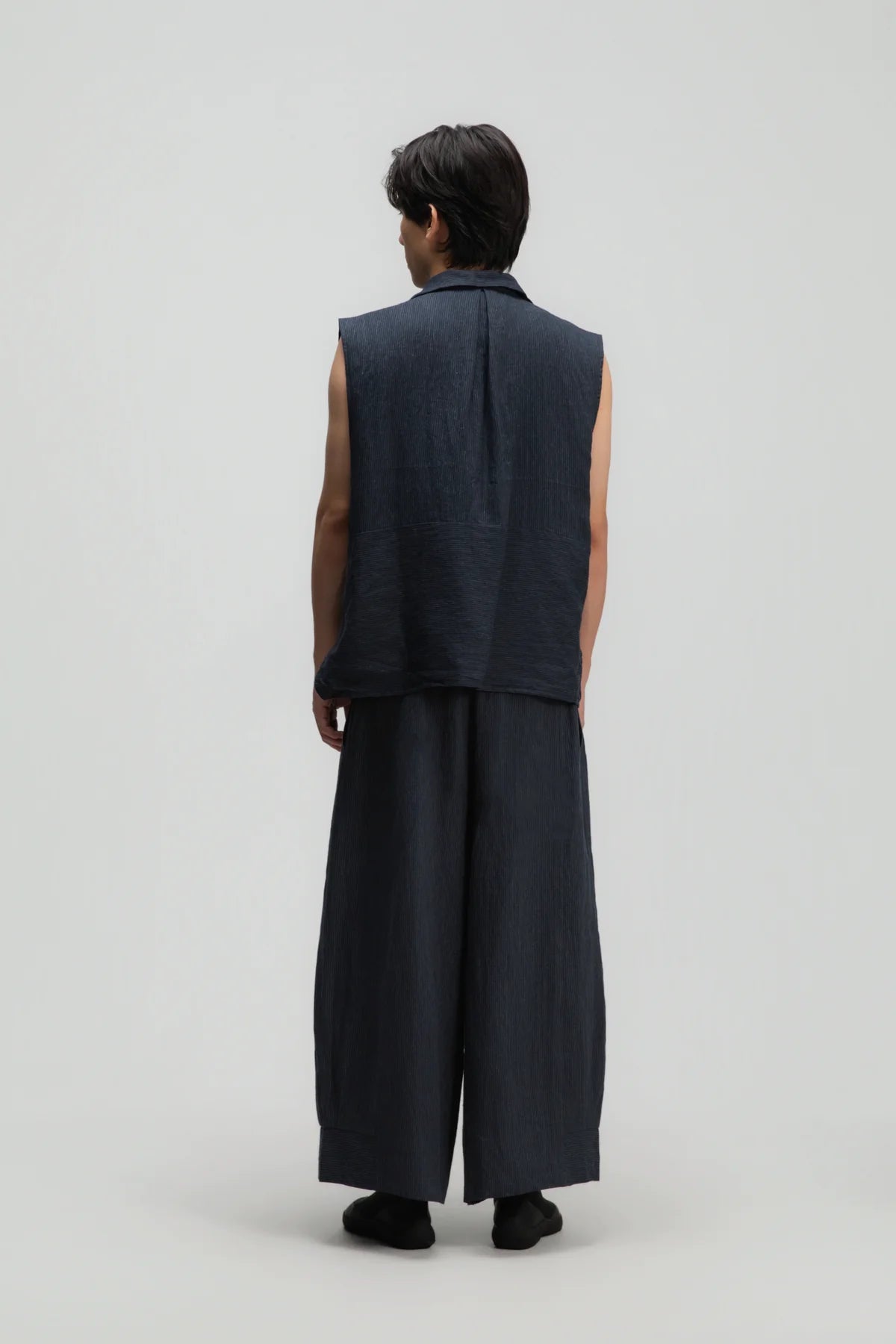 Gender Neutral Funnel Neck Vest (Navy Blue Stripe) - BEV C multi label store