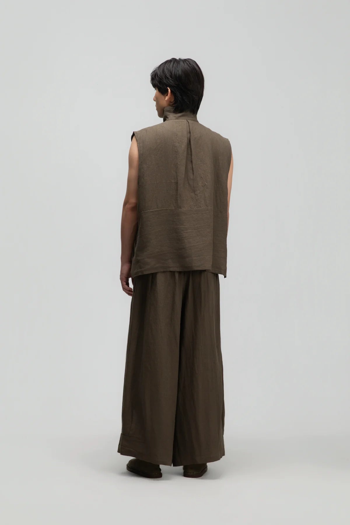 Gender Neutral Pleated Hem Ankle Pants (Olive Brown Stripe) - BEV C multi label store