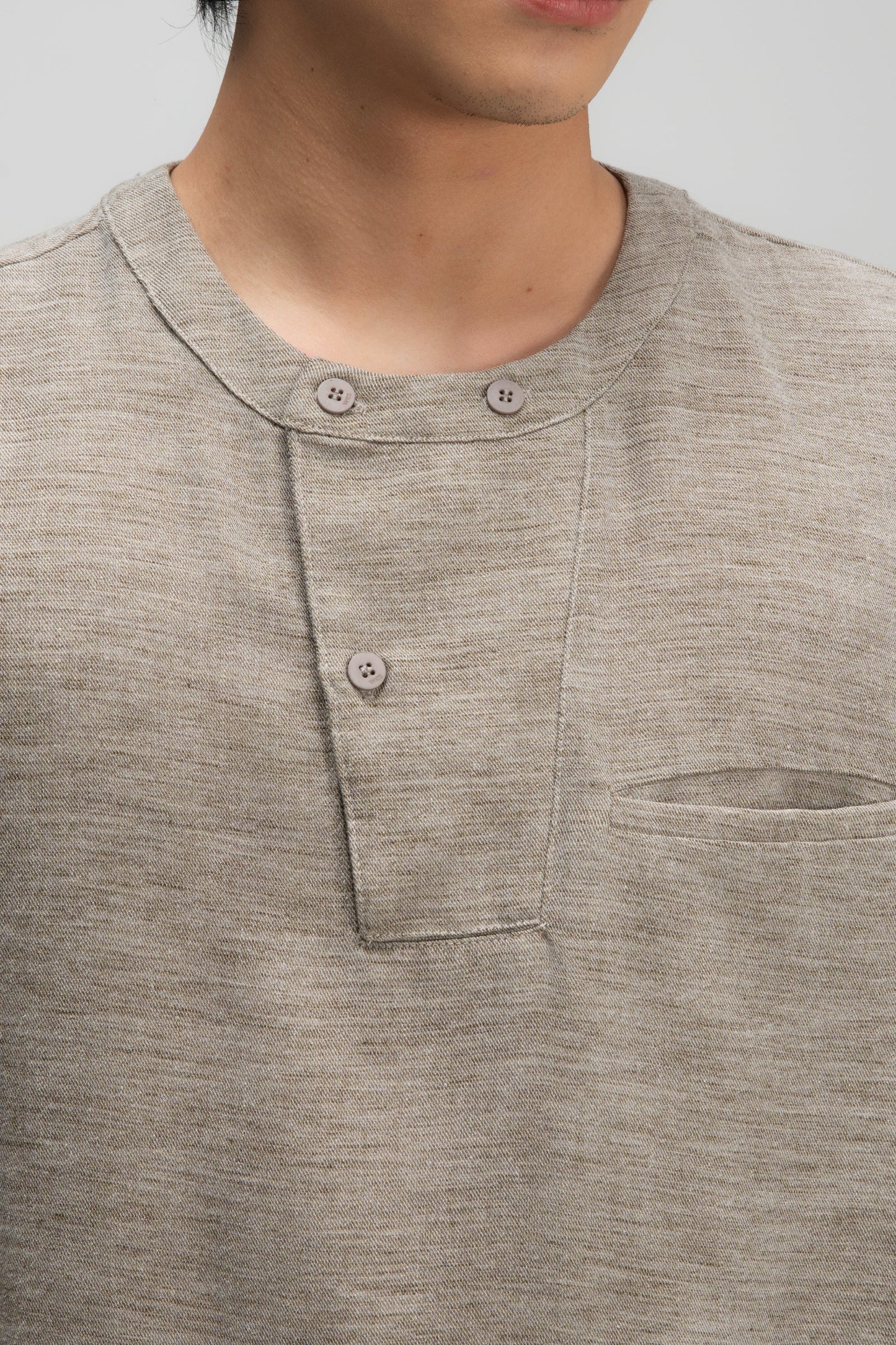 Gender Neutral 3/4 Sleeve Arc Collar Shirt (Dark Oat) - BEV C multi label store