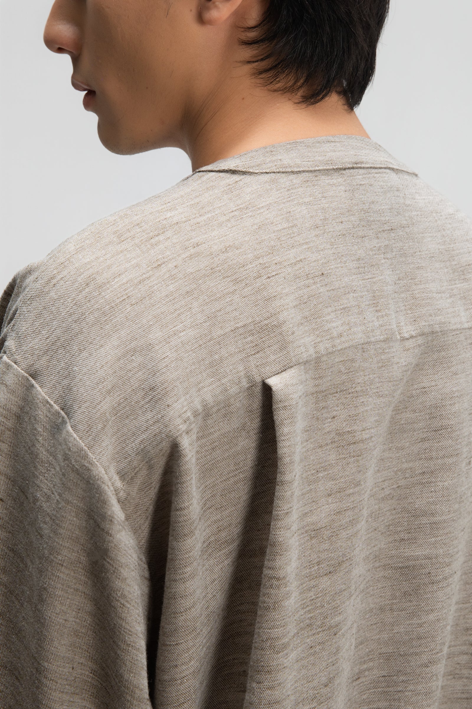 Gender Neutral 3/4 Sleeve Arc Collar Shirt (Dark Oat) - BEV C multi label store