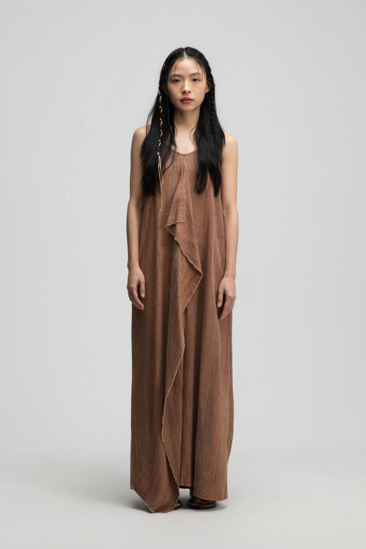 Front Drape Raw Hem Cami Dress (Tie Dye Rust) - BEV C multi label store