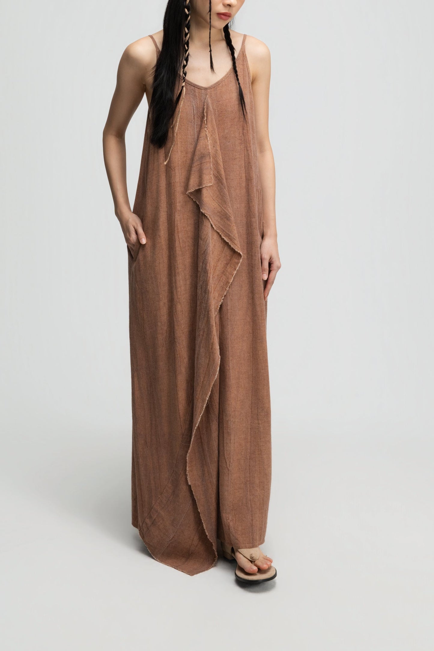 Front Drape Raw Hem Cami Dress (Tie Dye Rust) - BEV C multi label store