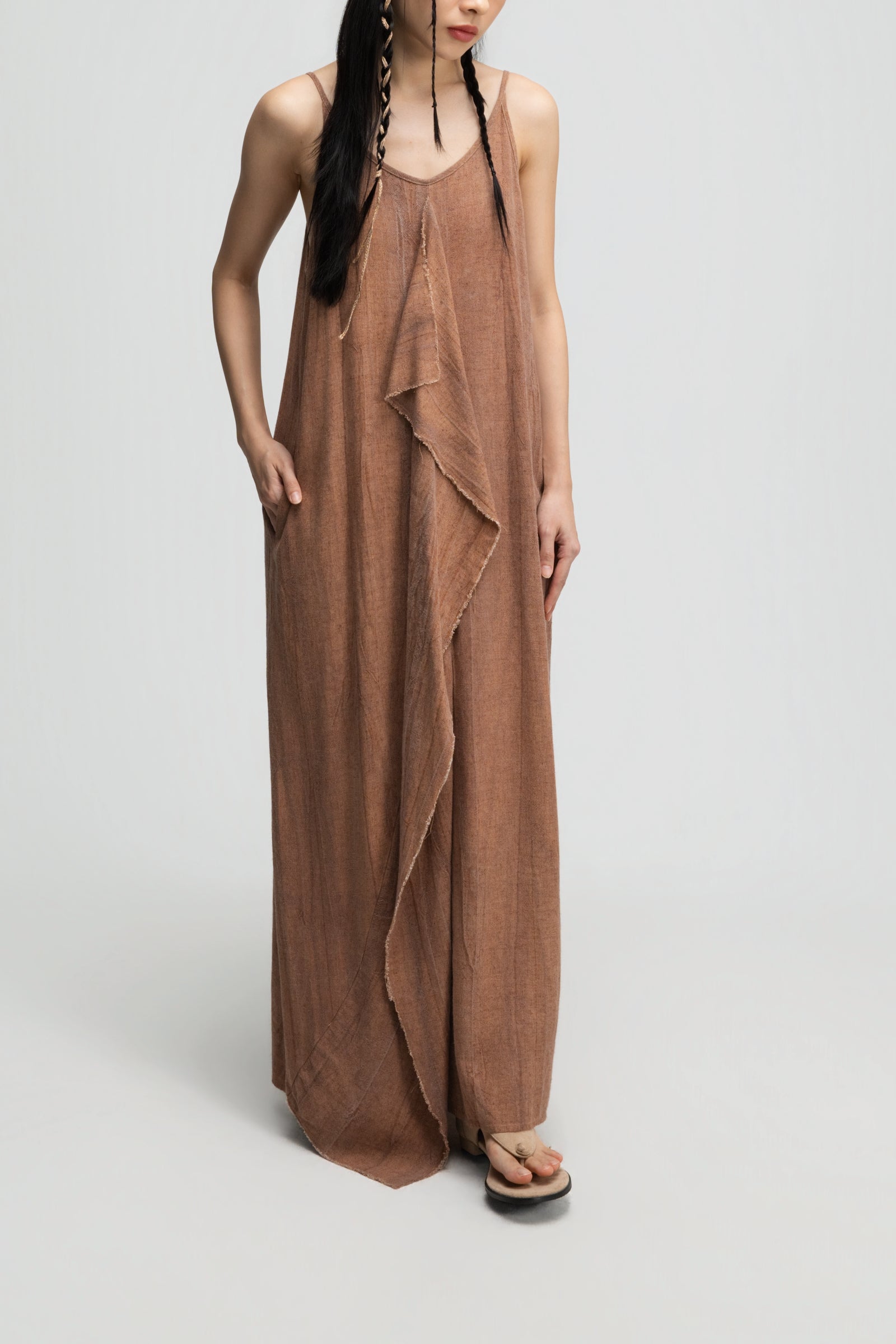 Front Drape Raw Hem Cami Dress (Tie Dye Rust) - BEV C multi label store