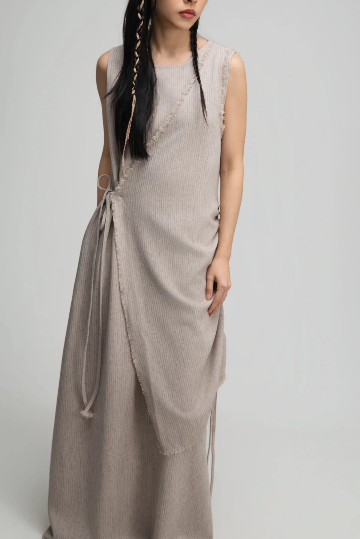 Raw Hem Skewed Layer Maxi Dress (Dark Beige) - BEV C multi label store