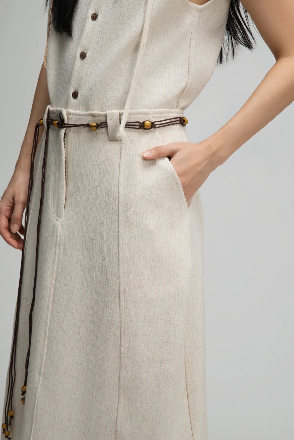 Curved Leg Skirt w/ Beaded Belt (Off White) - BEV C multi label store