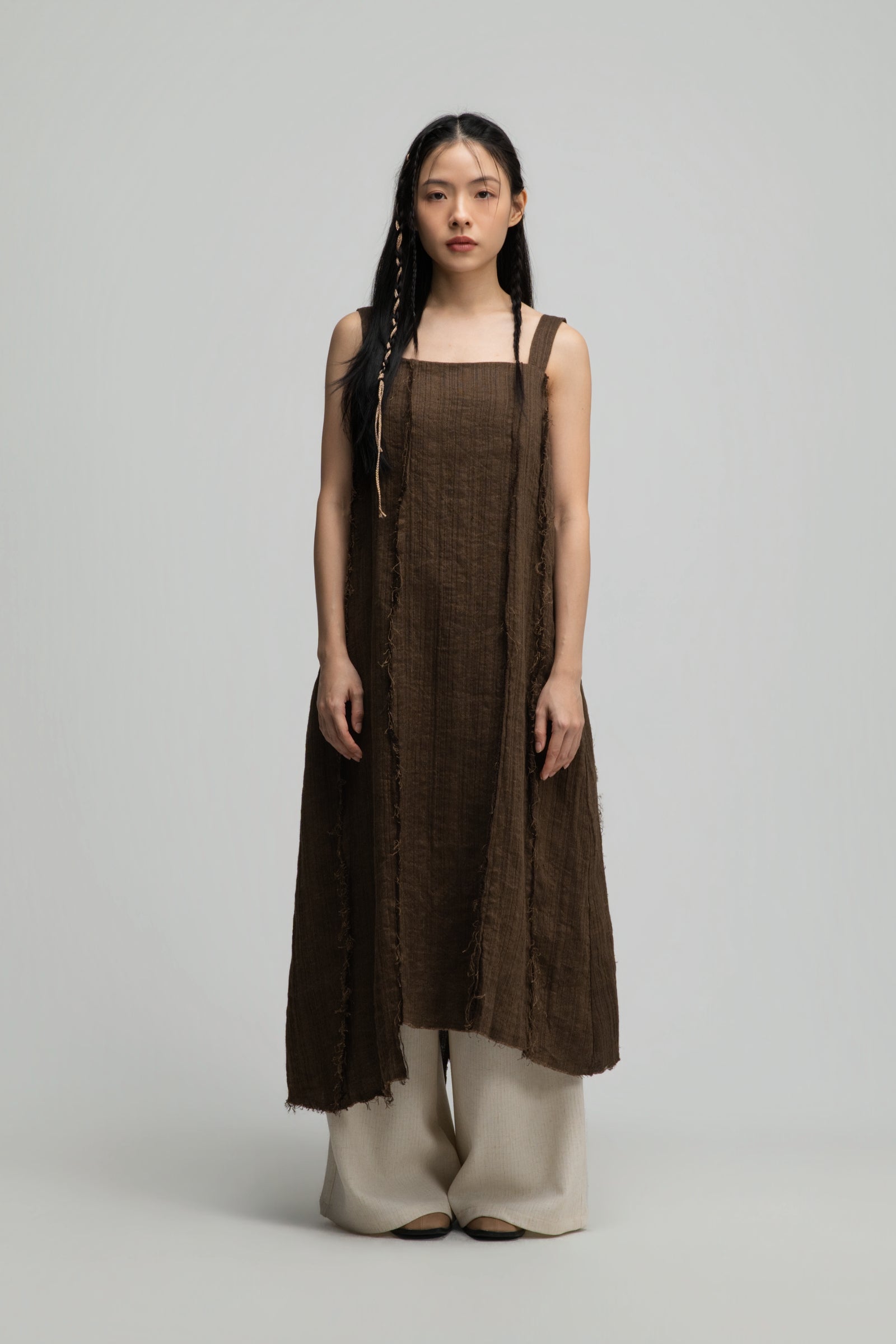 Square Neck Raw Hem Cami Dress (Brown) - BEV C multi label store