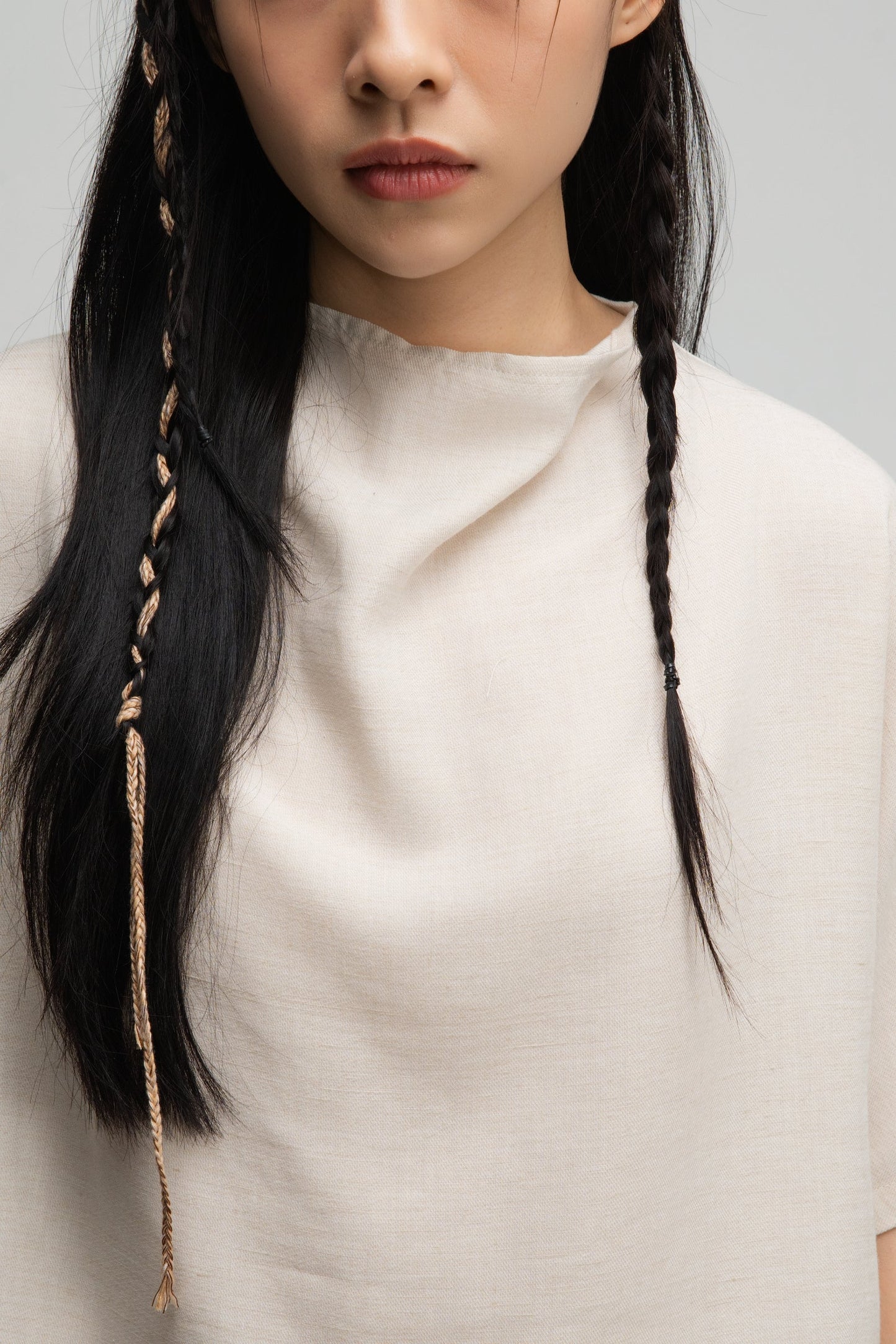 Semi High Neck Short Sleeve Crop Top (Off White)