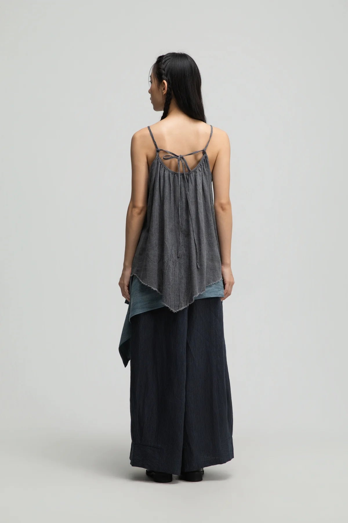 Front Drape Raw Hem Cami Top (Tie Dye Grey) - BEV C multi label store