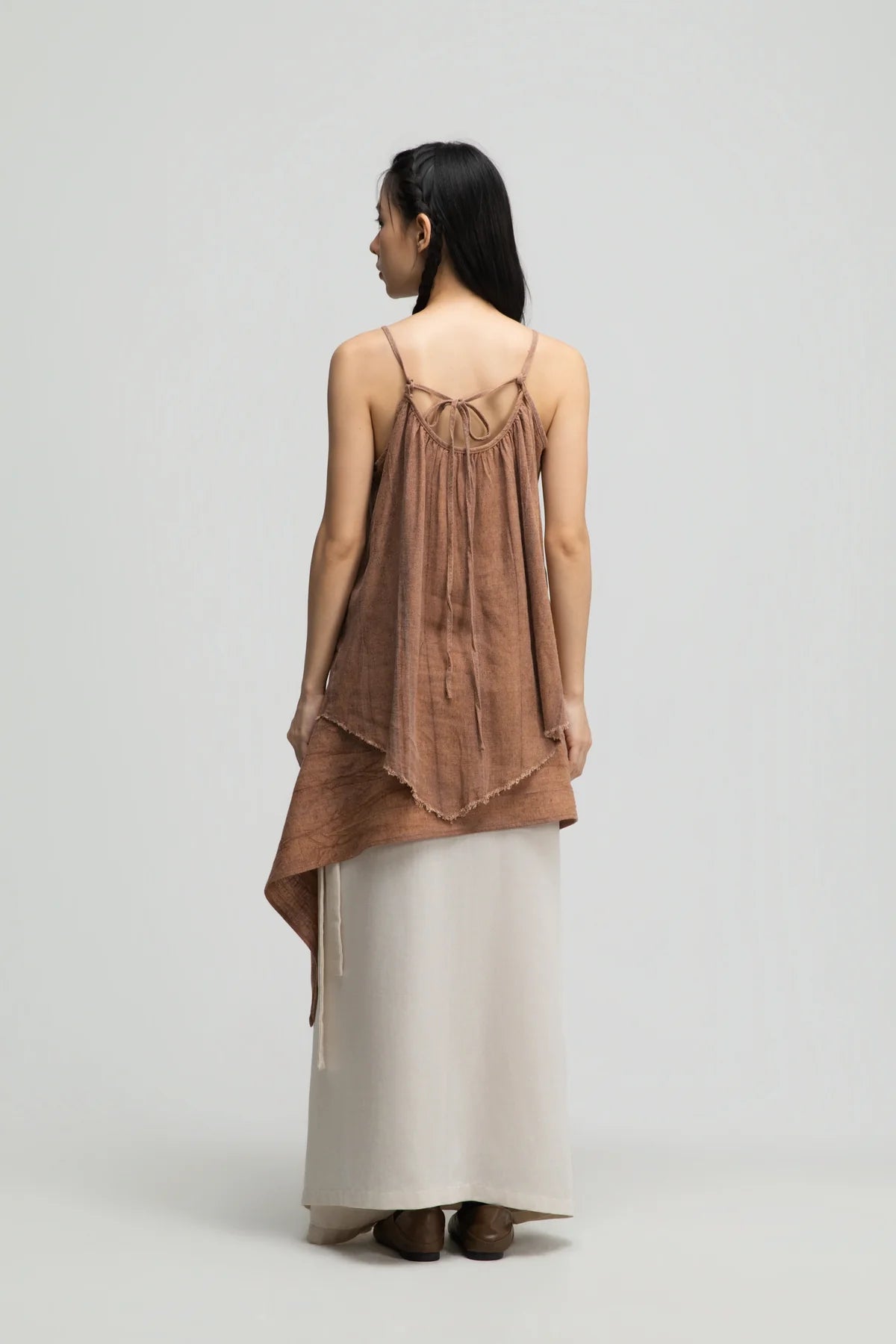 Front Drape Raw Hem Cami Top (Tie Dye Rust) - BEV C multi label store