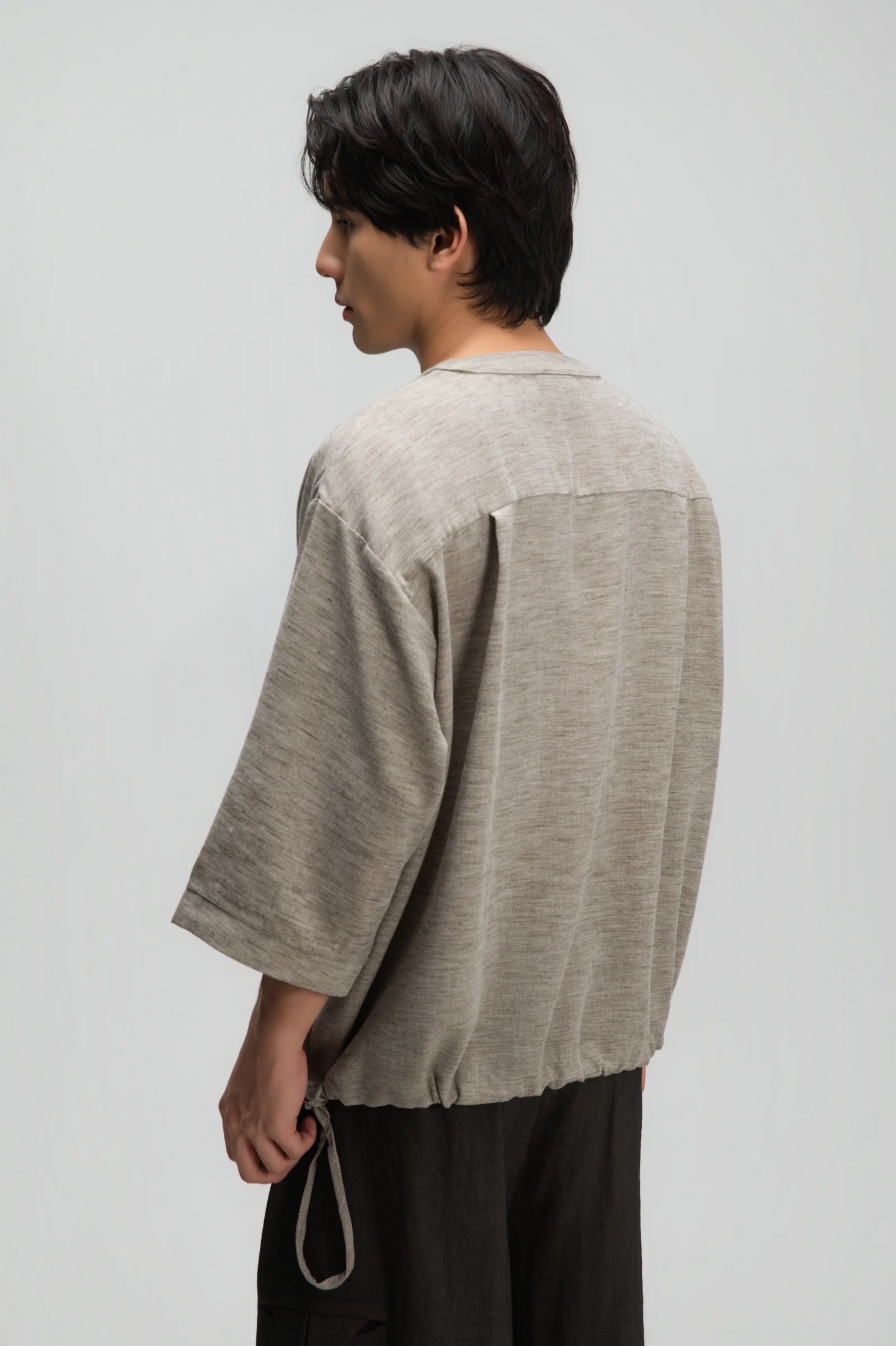 Gender Neutral 3/4 Sleeve Arc Collar Shirt (Dark Oat) - BEV C multi label store