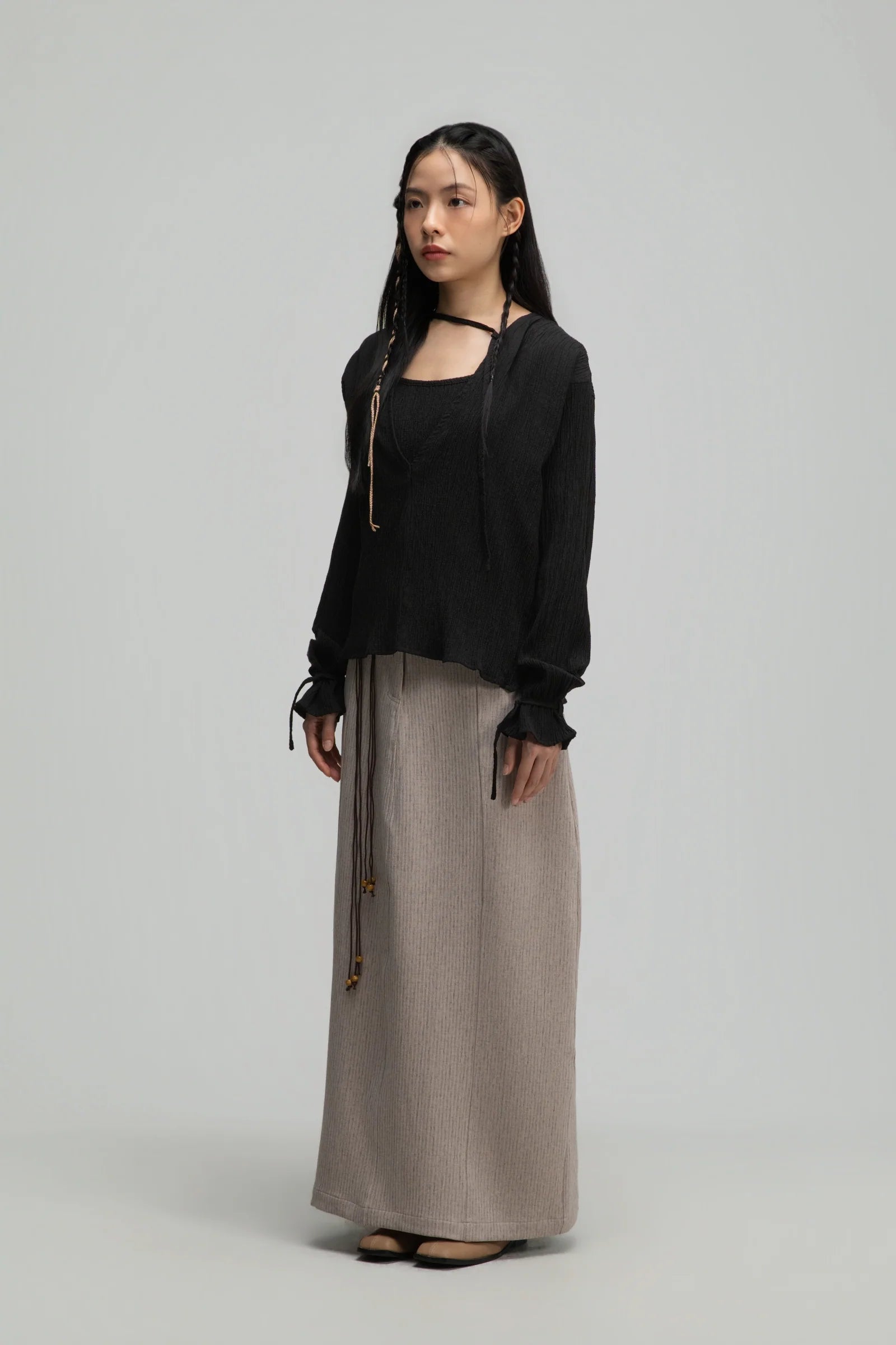 Deep V-Neck Blouse + Cami Top Set (Black) - BEV C multi label store