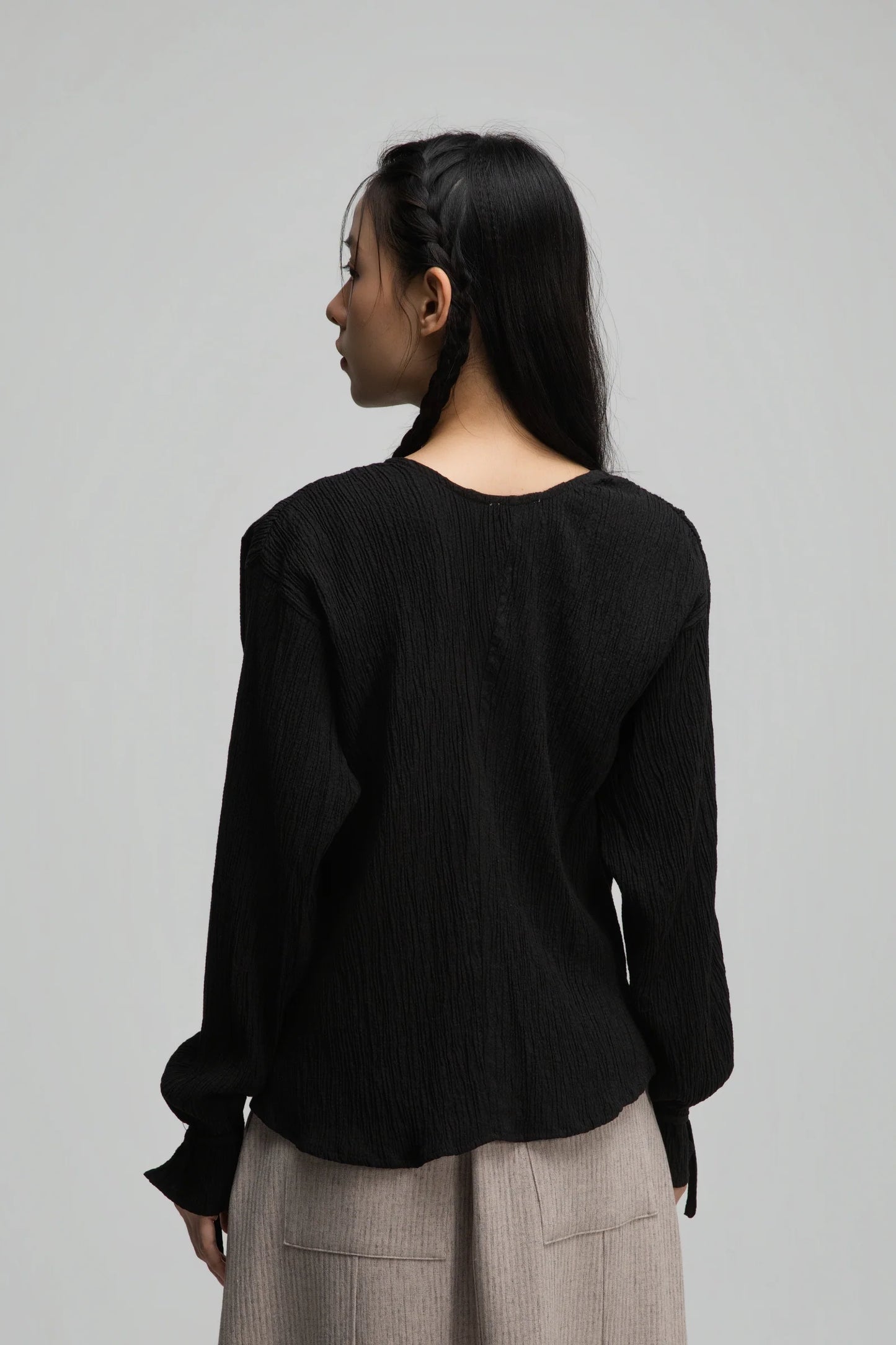 Deep V-Neck Blouse + Cami Top Set (Black) - BEV C multi label store
