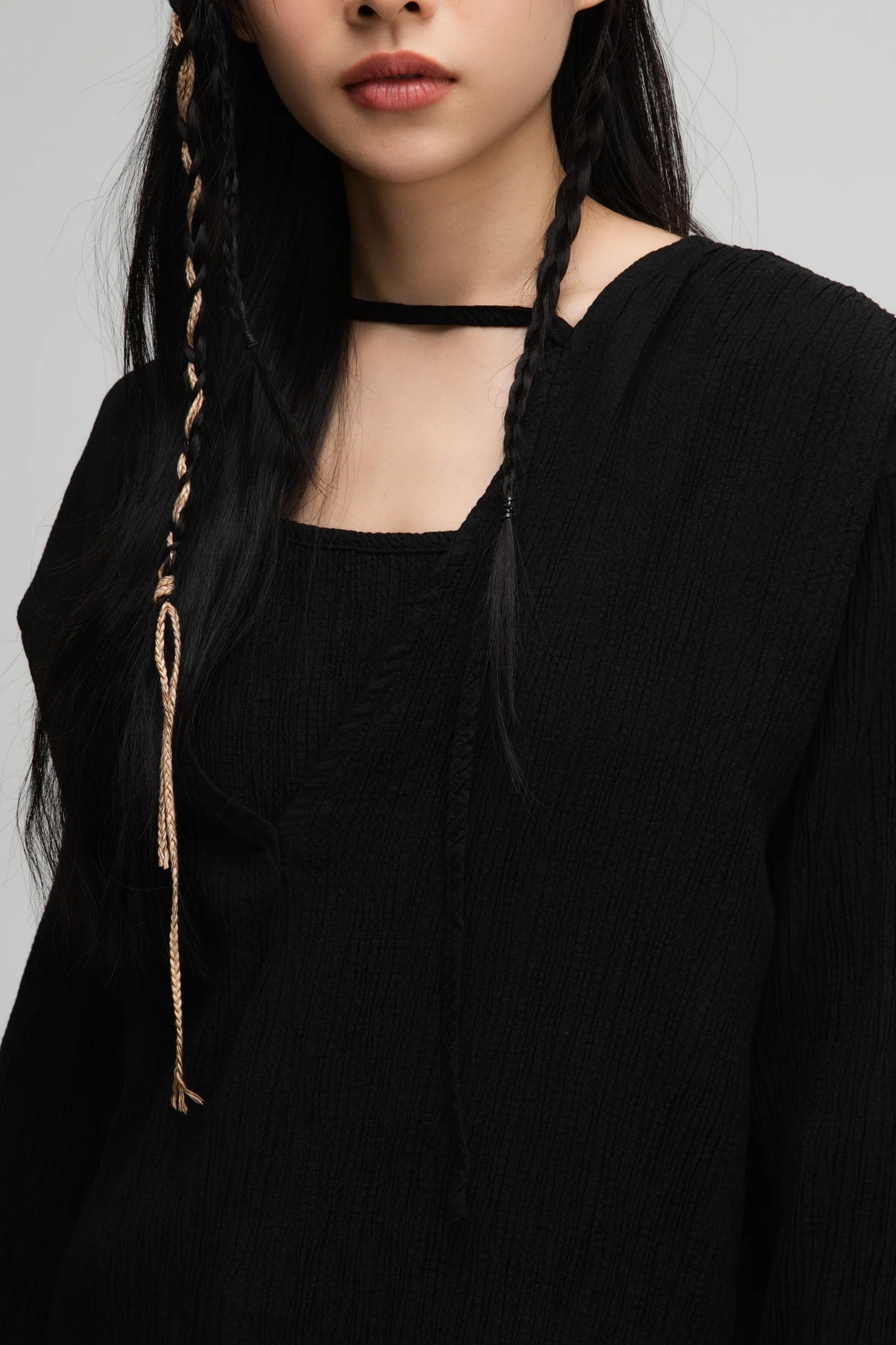 Deep V-Neck Blouse + Cami Top Set (Black) - BEV C multi label store
