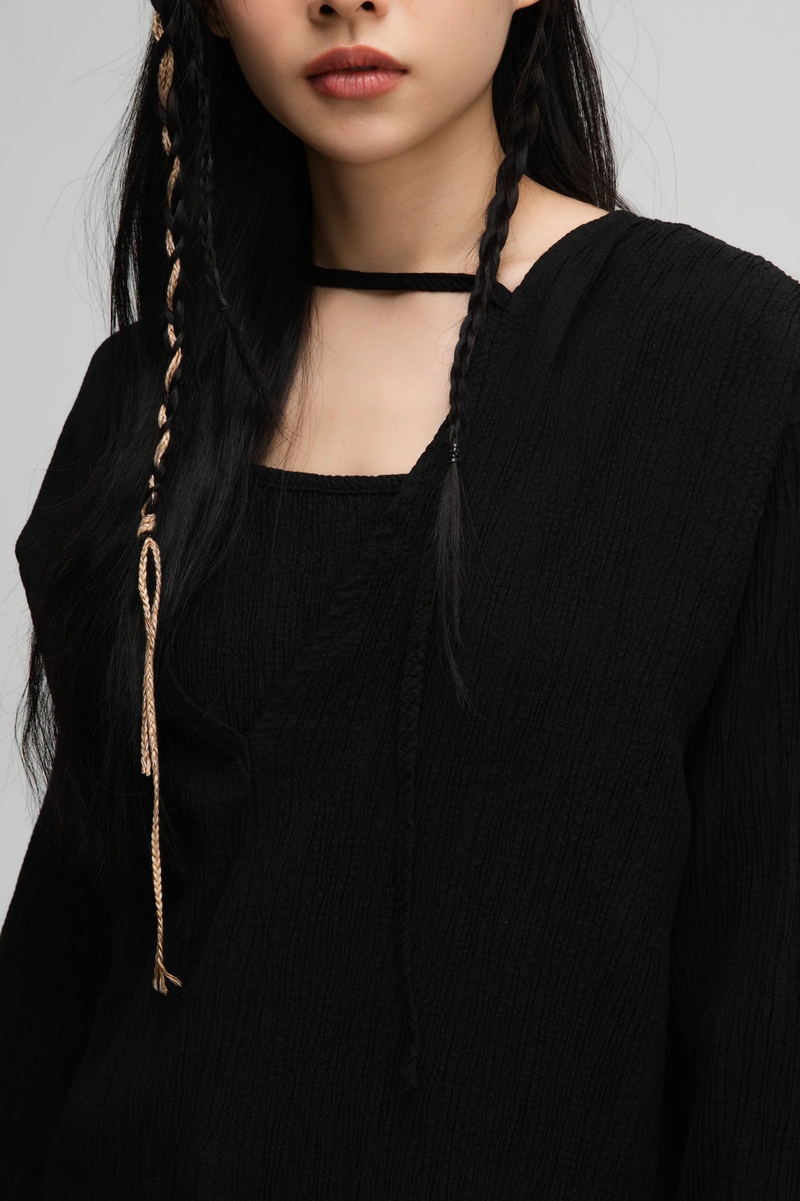 Deep V-Neck Blouse + Cami Top Set (Black) - BEV C multi label store