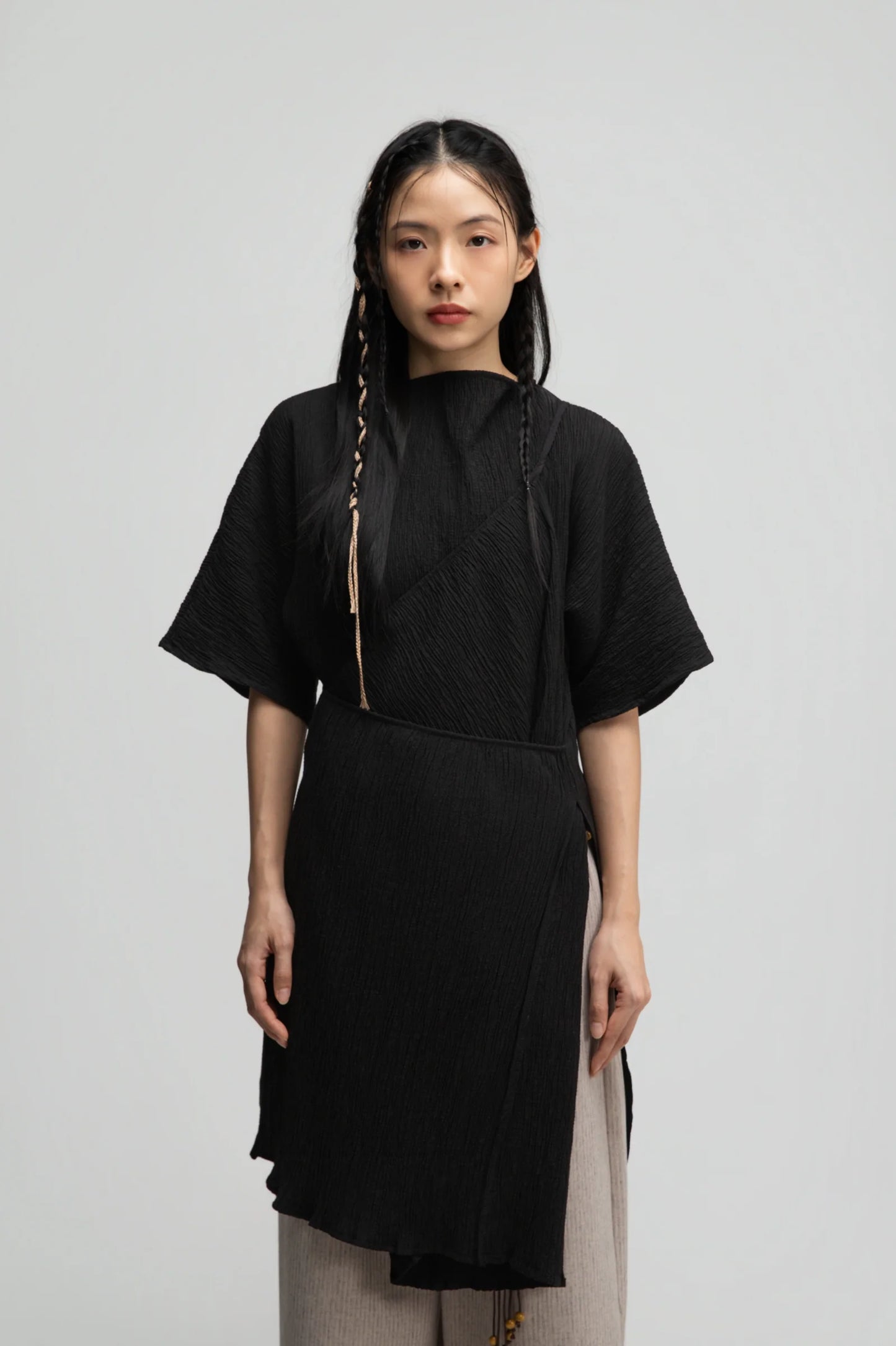 High Neck Wrap Longline Top (Black) - BEV C multi label store